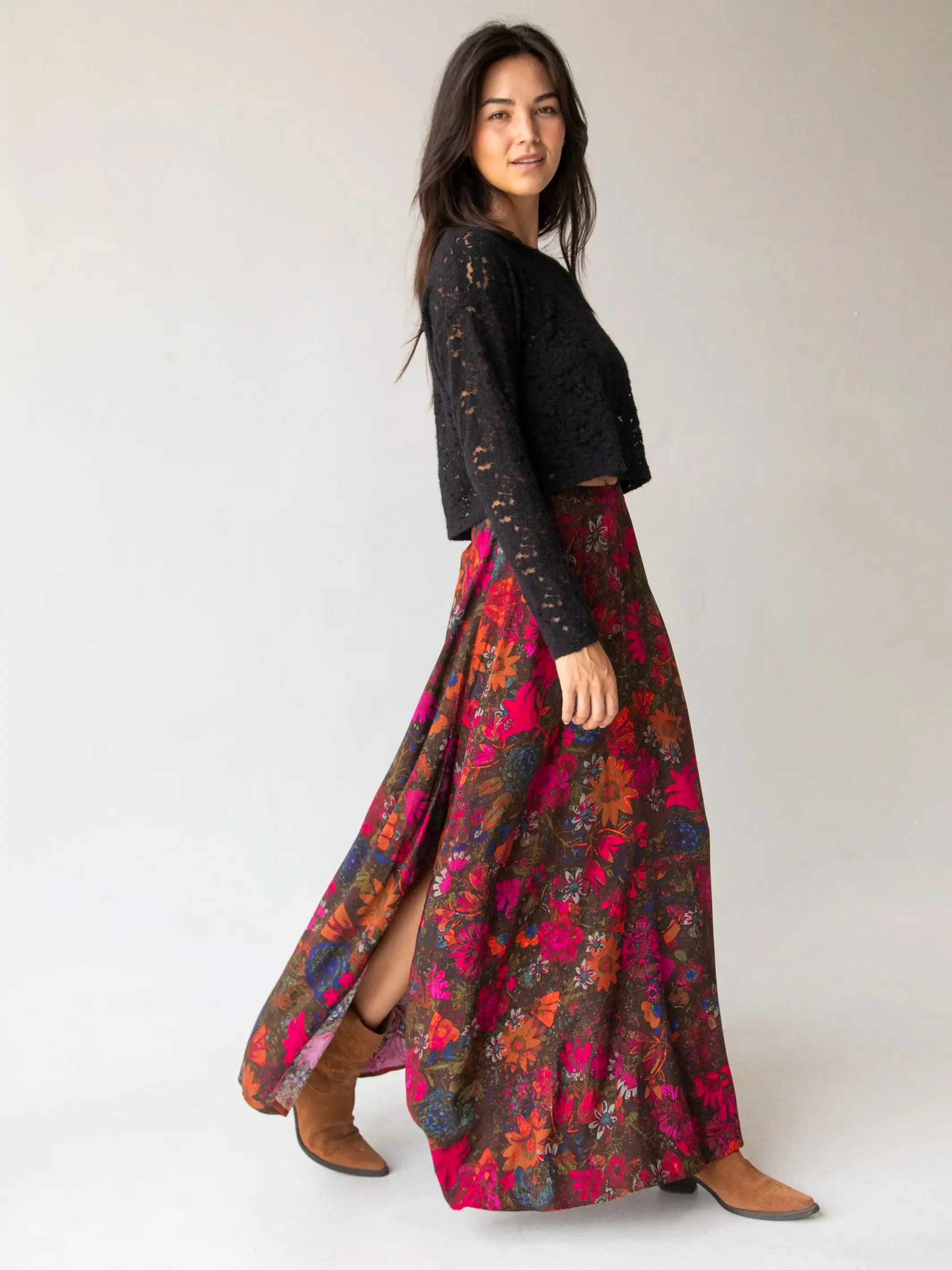 Ginger Side-Slit Maxi Skirt - Indigo Pink Orange sold by NATURAL LIFE