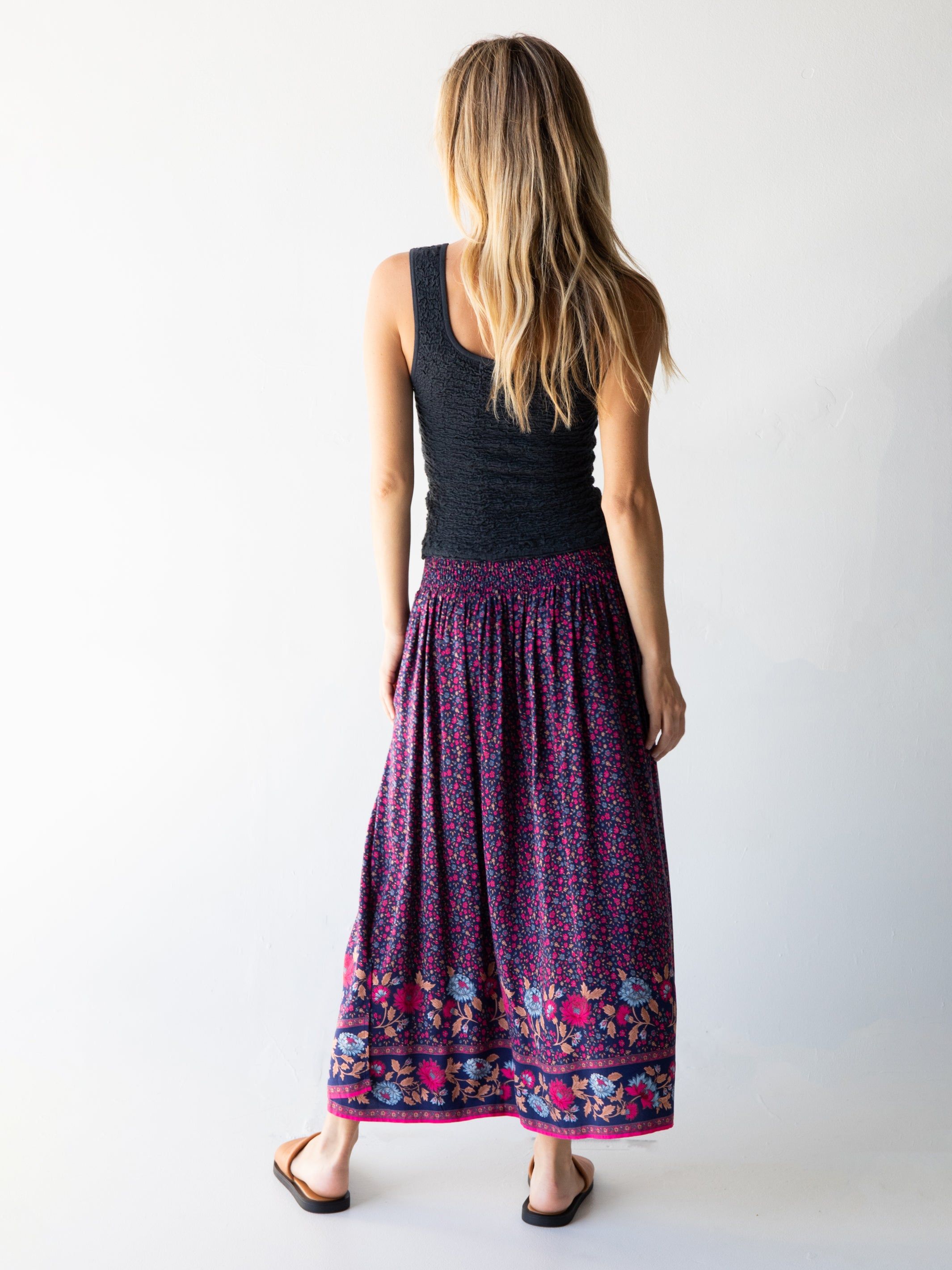 Addie Midi Skirt - Navy Pink Floral Border sold by NATURAL LIFE product image thumbnail 5