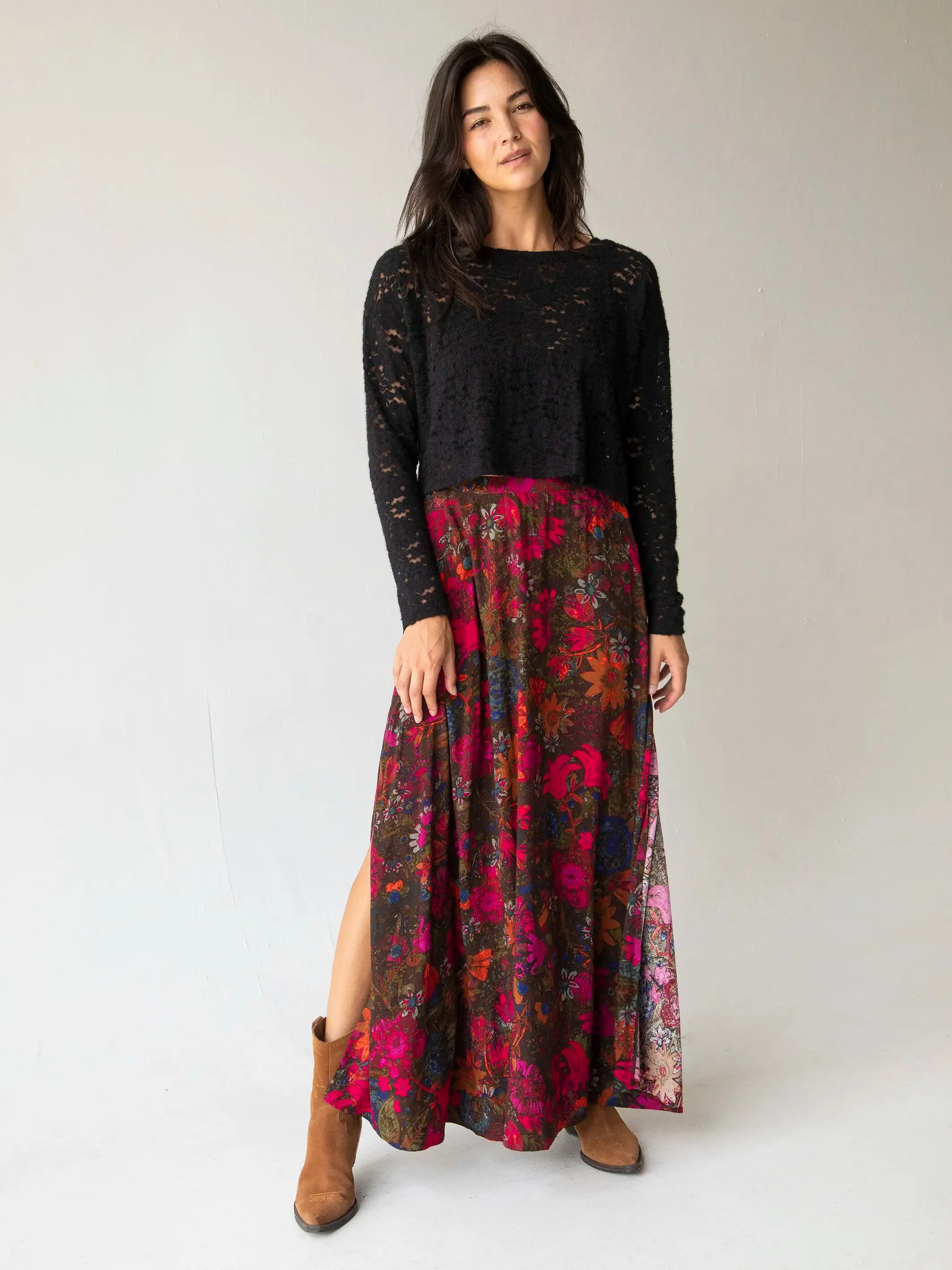 Ginger Side-Slit Maxi Skirt - Indigo Pink Orange sold by NATURAL LIFE product image thumbnail 3