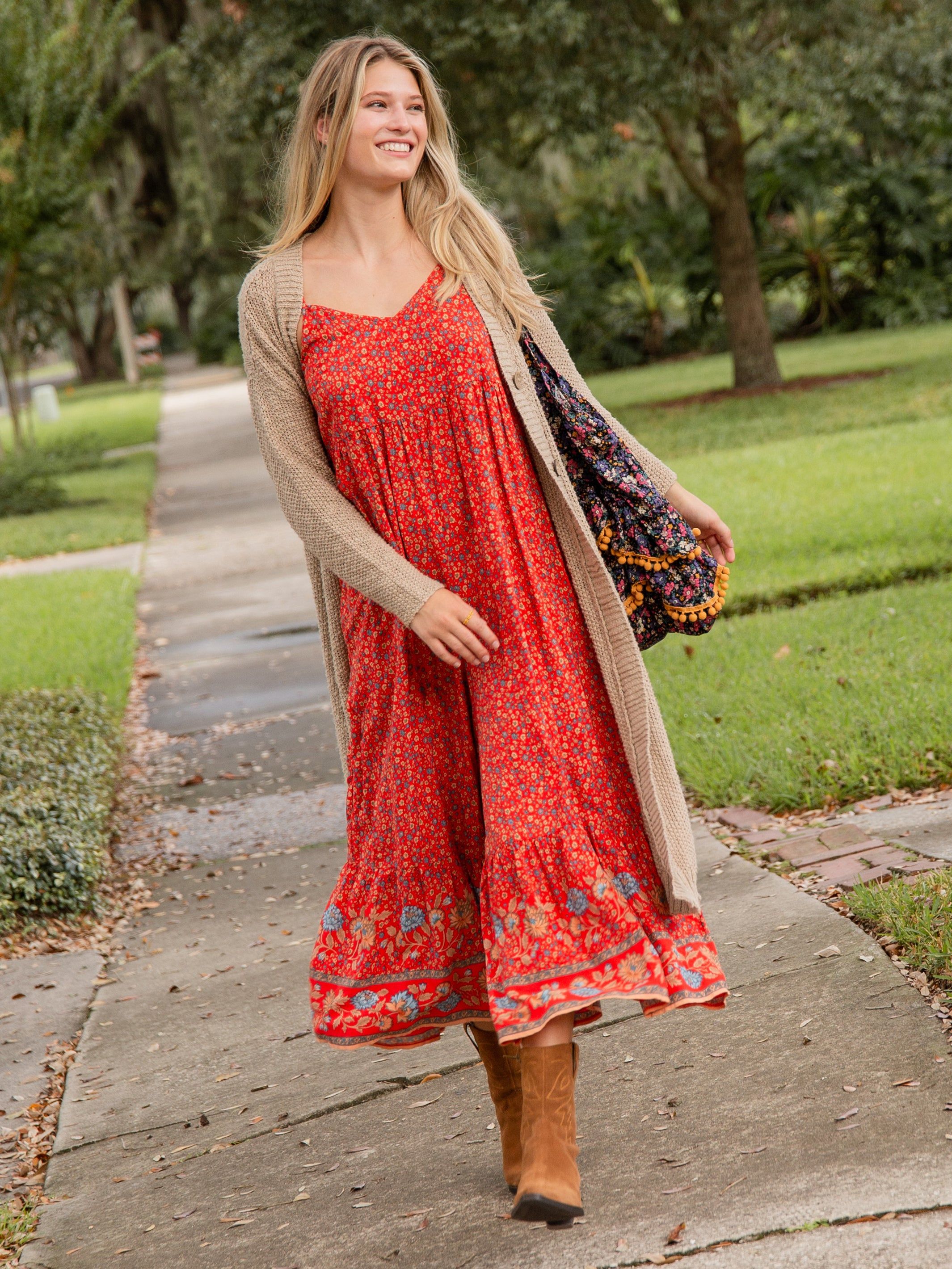 Jamie V-Neck Jumpsuit - Red Floral Border sold by NATURAL LIFE product image thumbnail 4