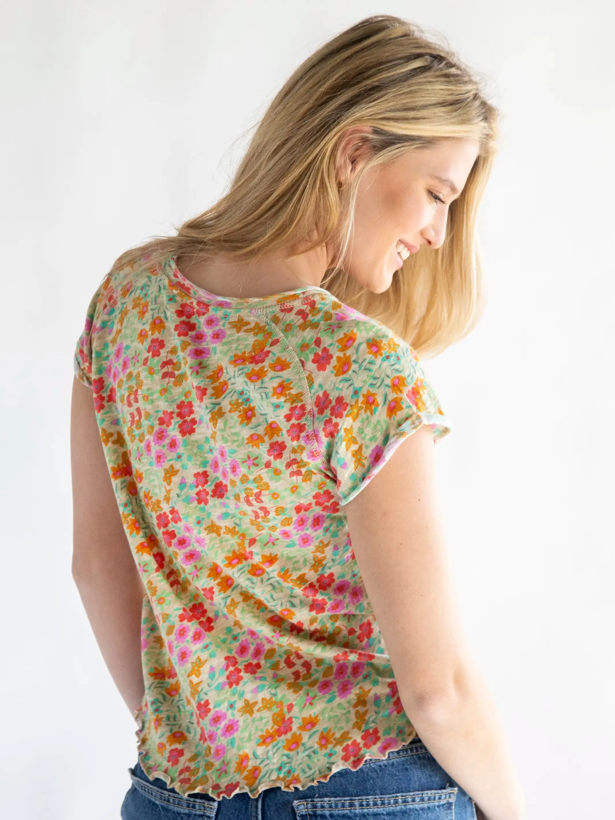 Lily Knit Tee Shirt - Mustard Coral Floral sold by NATURAL LIFE product image thumbnail 3