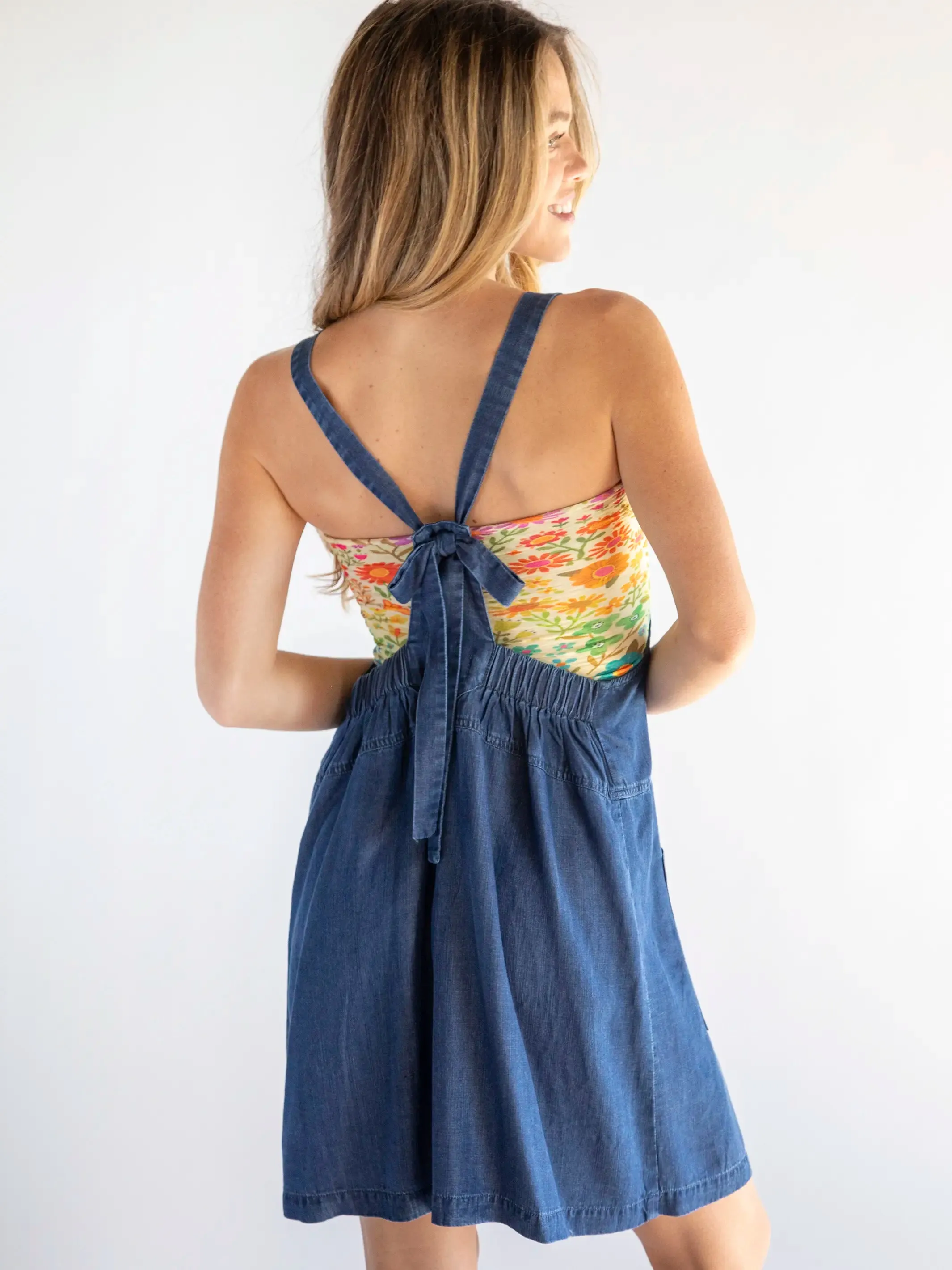 Dakota Tie-Back Mini Dress - Denim Blue sold by NATURAL LIFE