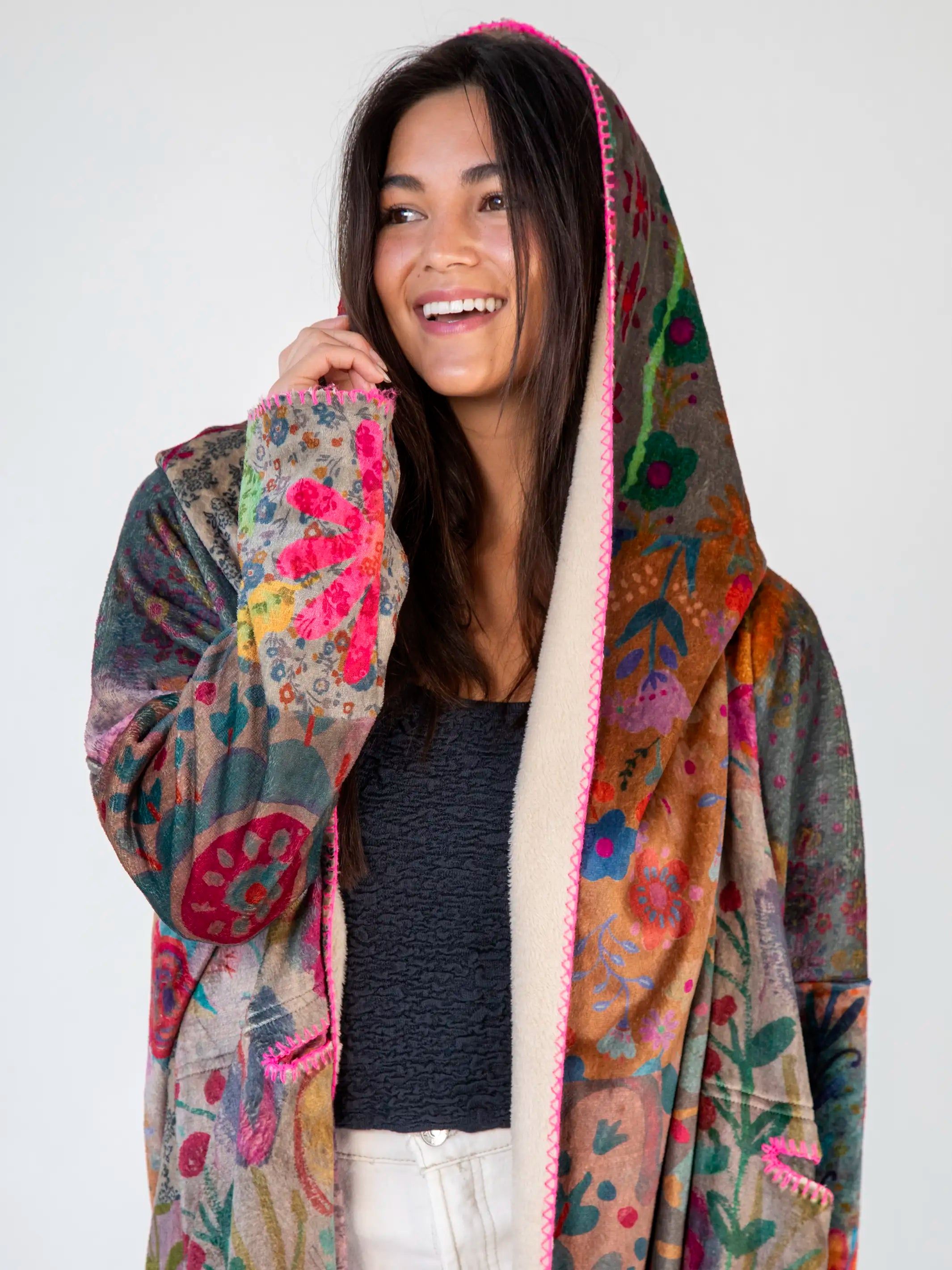 Long Blanket Kimono - Pink Floral Patchwork sold by NATURAL LIFE product image thumbnail 4