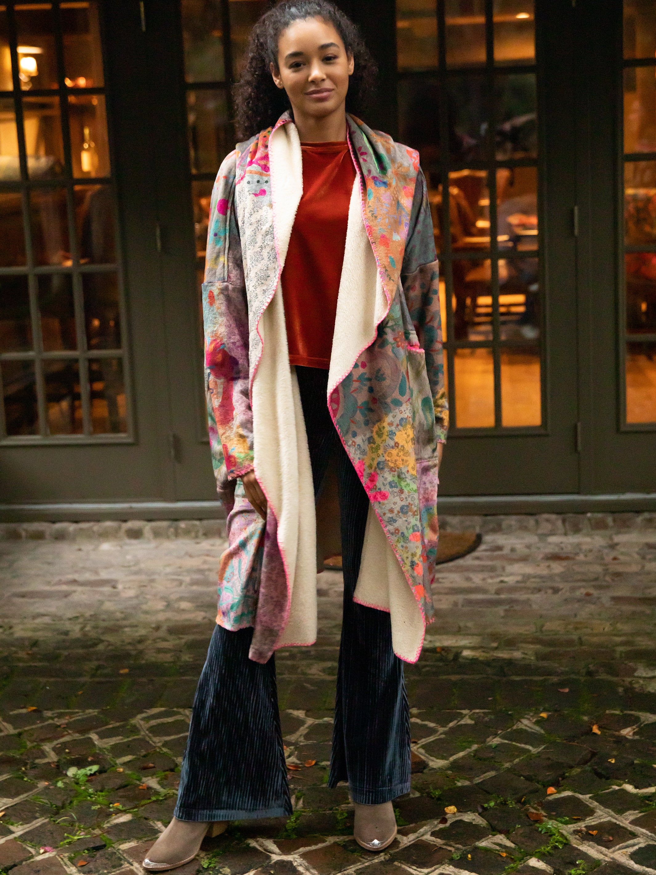 Long Blanket Kimono - Pink Floral Patchwork sold by NATURAL LIFE product image thumbnail 2