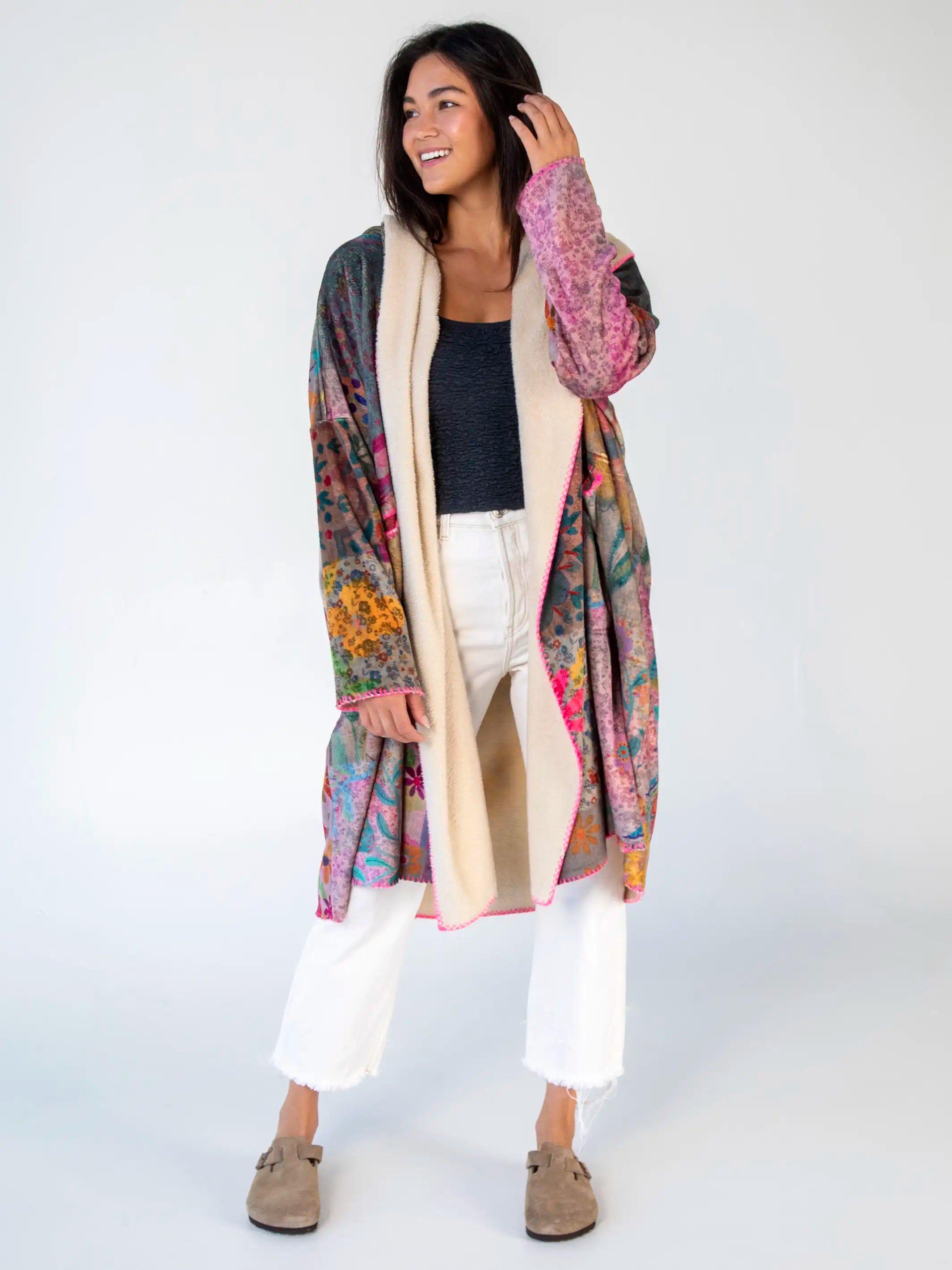 Long Blanket Kimono - Pink Floral Patchwork sold by NATURAL LIFE product image thumbnail 3