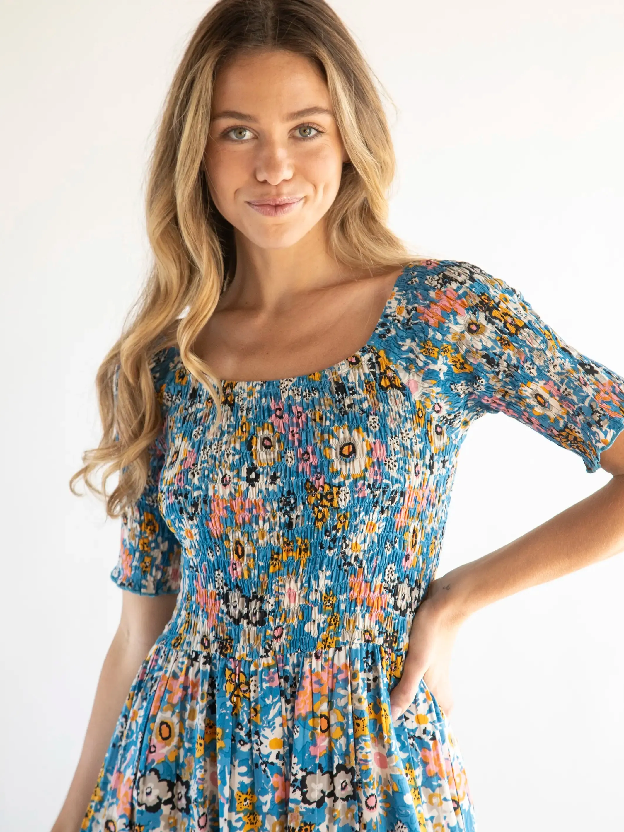 Daisy Tiered Maxi Dress - Blue Tan Floral sold by NATURAL LIFE product image thumbnail 2