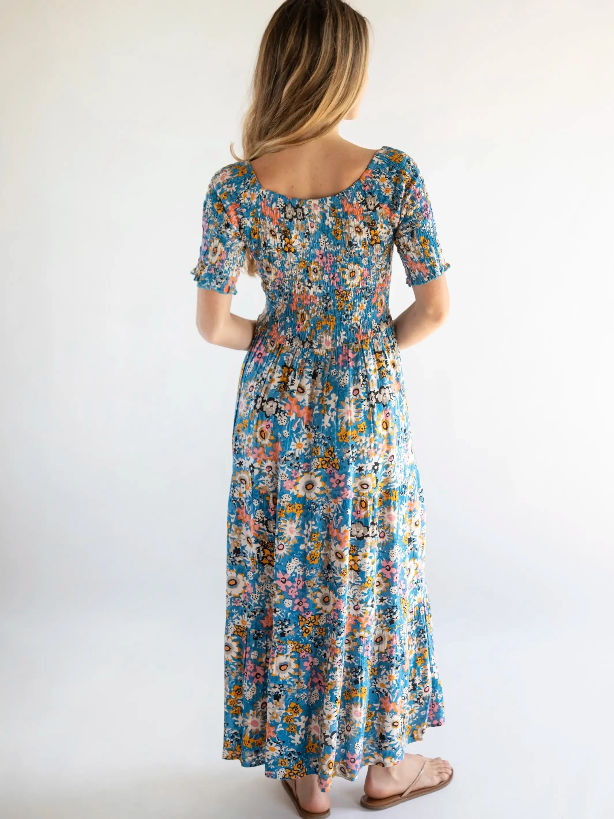 Daisy Tiered Maxi Dress - Blue Tan Floral sold by NATURAL LIFE product image thumbnail 4