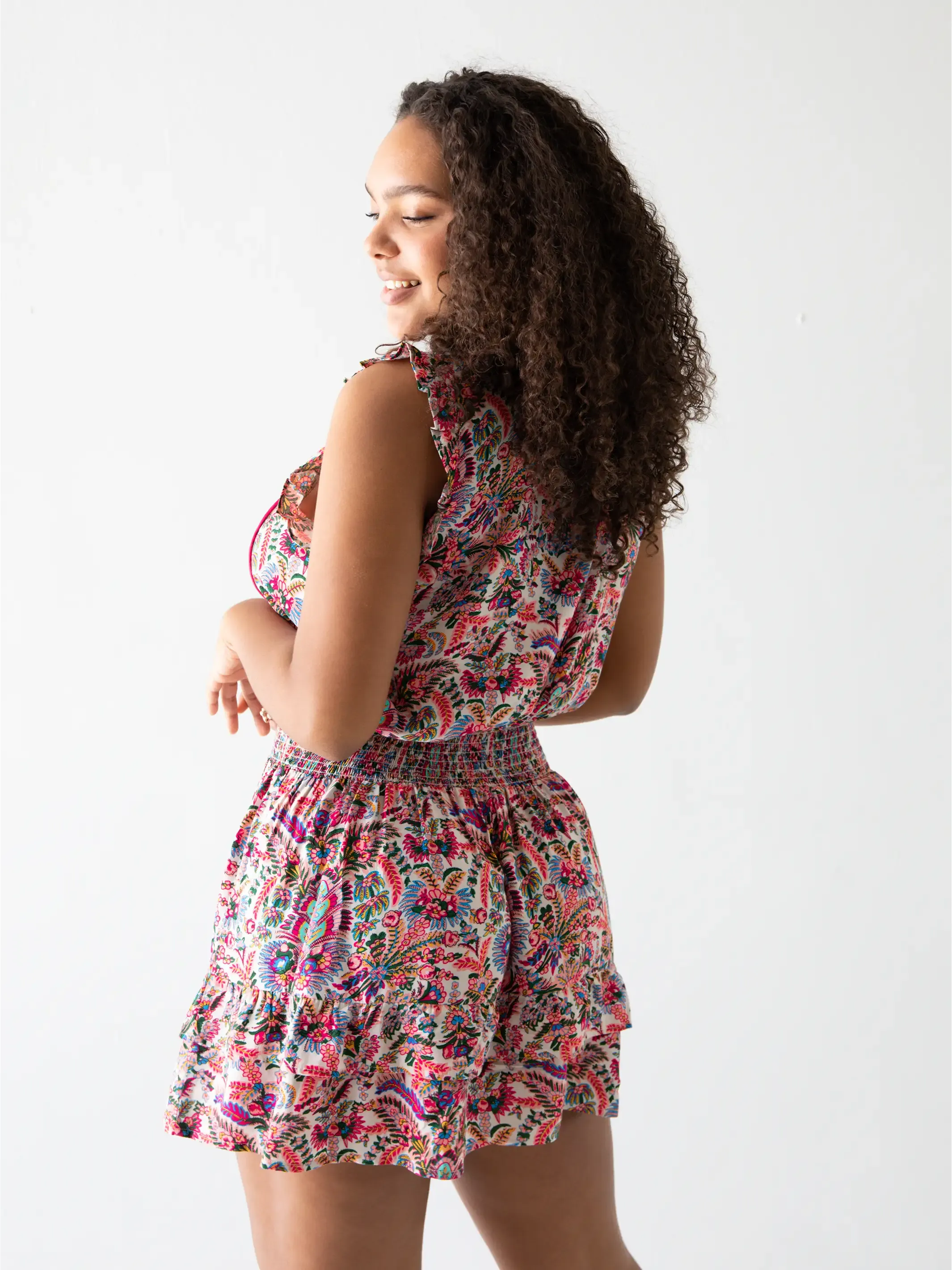 Lyla Smocked Mini Dress - Pink Palms sold by NATURAL LIFE product image thumbnail 5