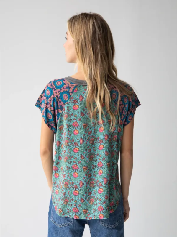 Daphne Mixed Print Top - Teal Turquoise sold by NATURAL LIFE