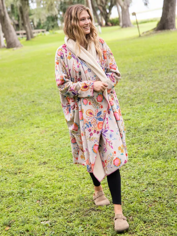 Long Blanket Kimono - Tan Floral made by NATURAL LIFE