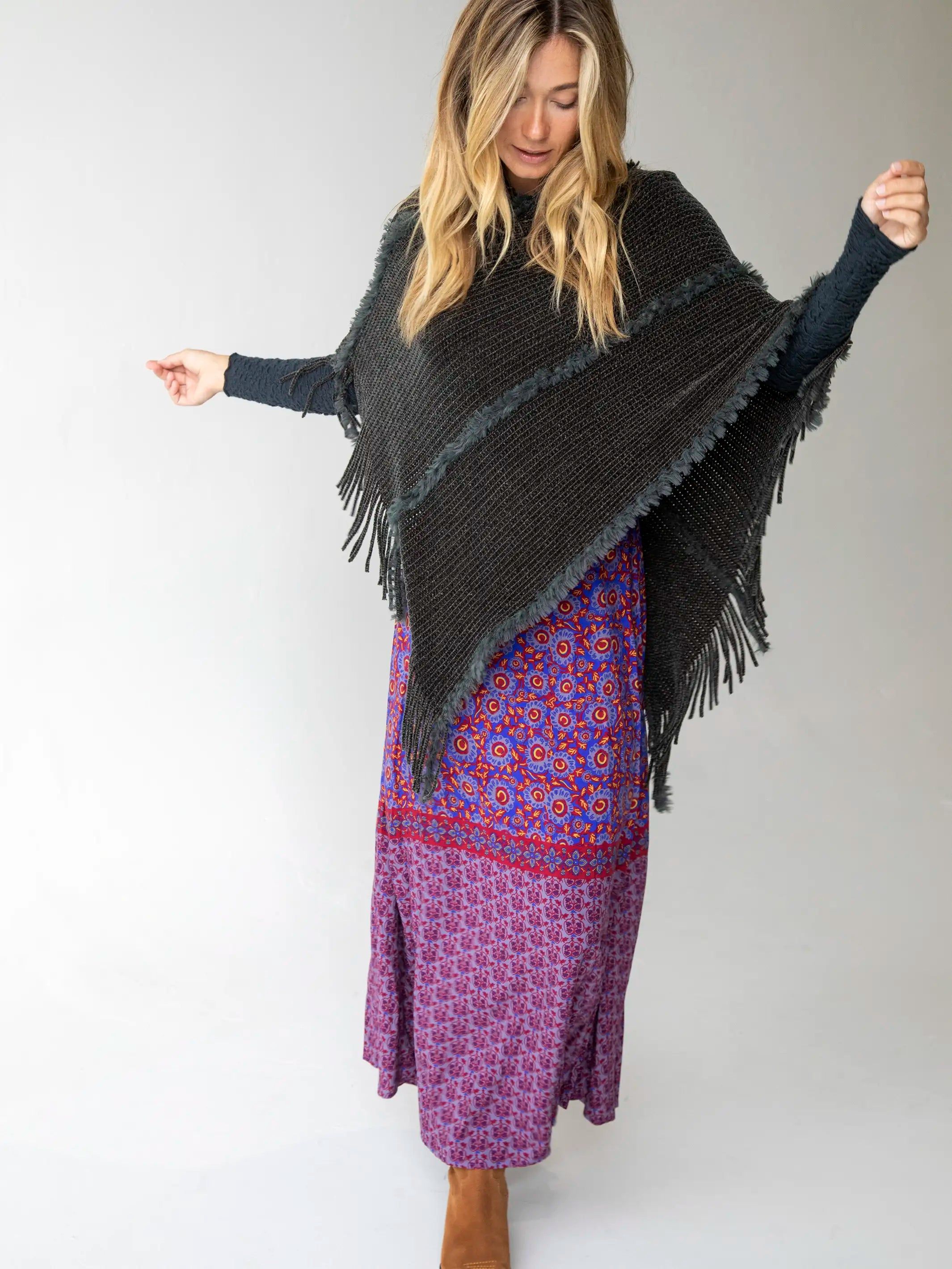 Chenille Poncho Scarf - Charcoal sold by NATURAL LIFE product image thumbnail 3