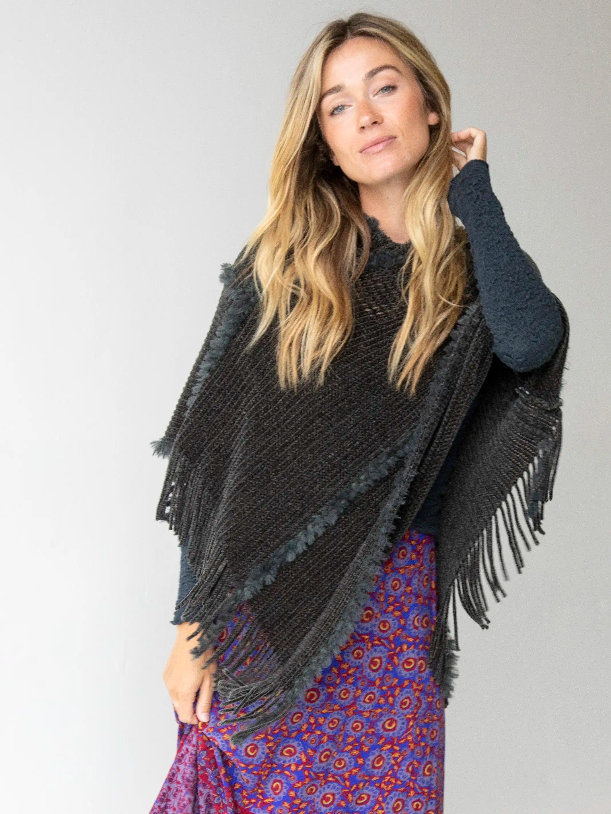 Chenille Poncho Scarf - Charcoal sold by NATURAL LIFE