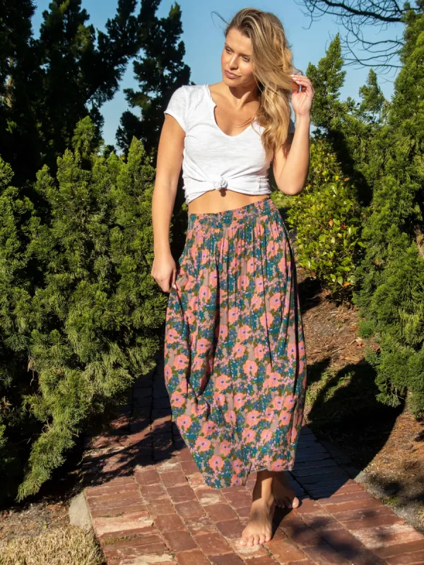 Maylin Midi Skirt - Pink Blue Floral sold by NATURAL LIFE