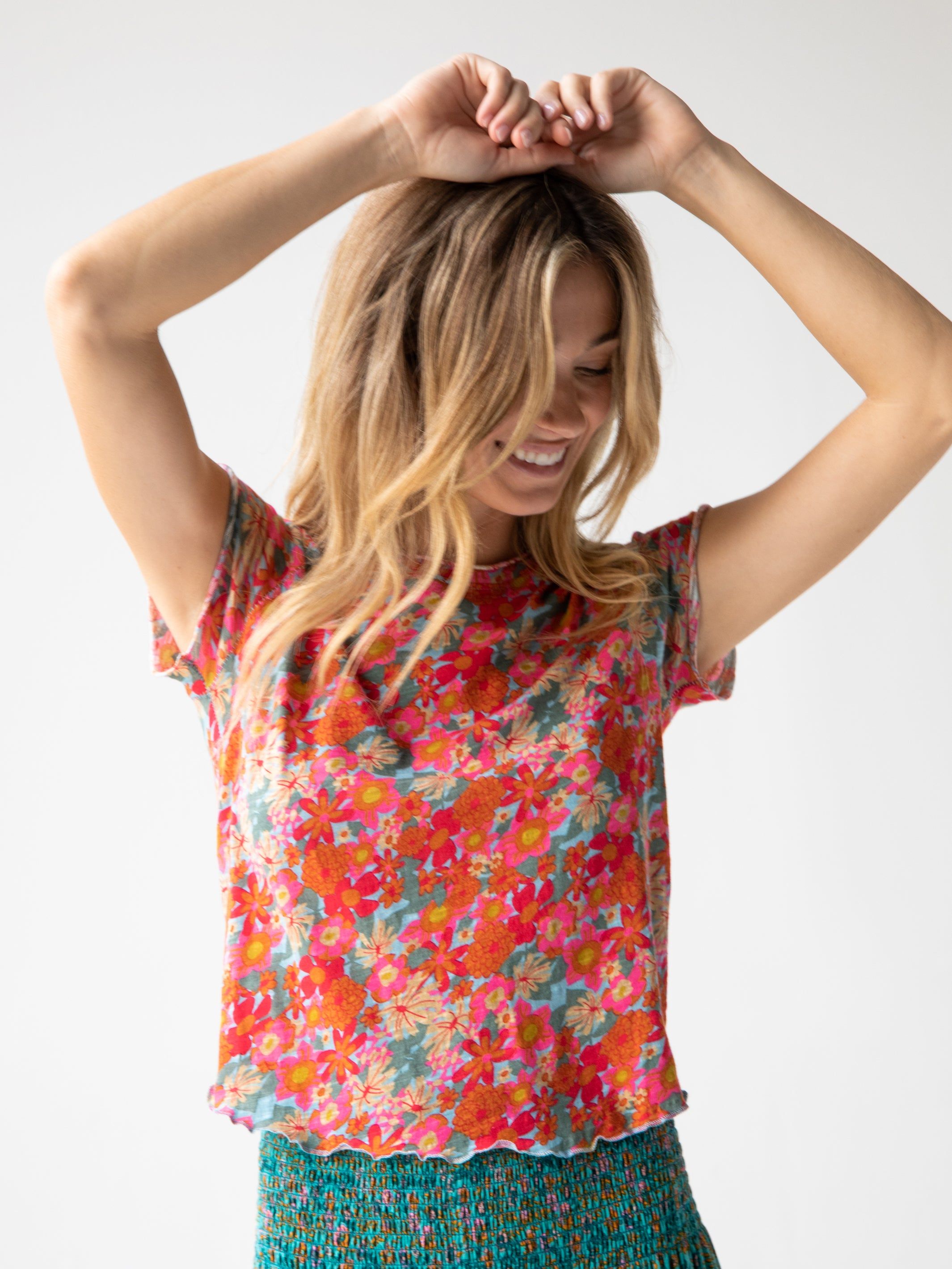 Lily Printed Knit Tee Shirt - Pink Red Floral sold by NATURAL LIFE product image thumbnail 3