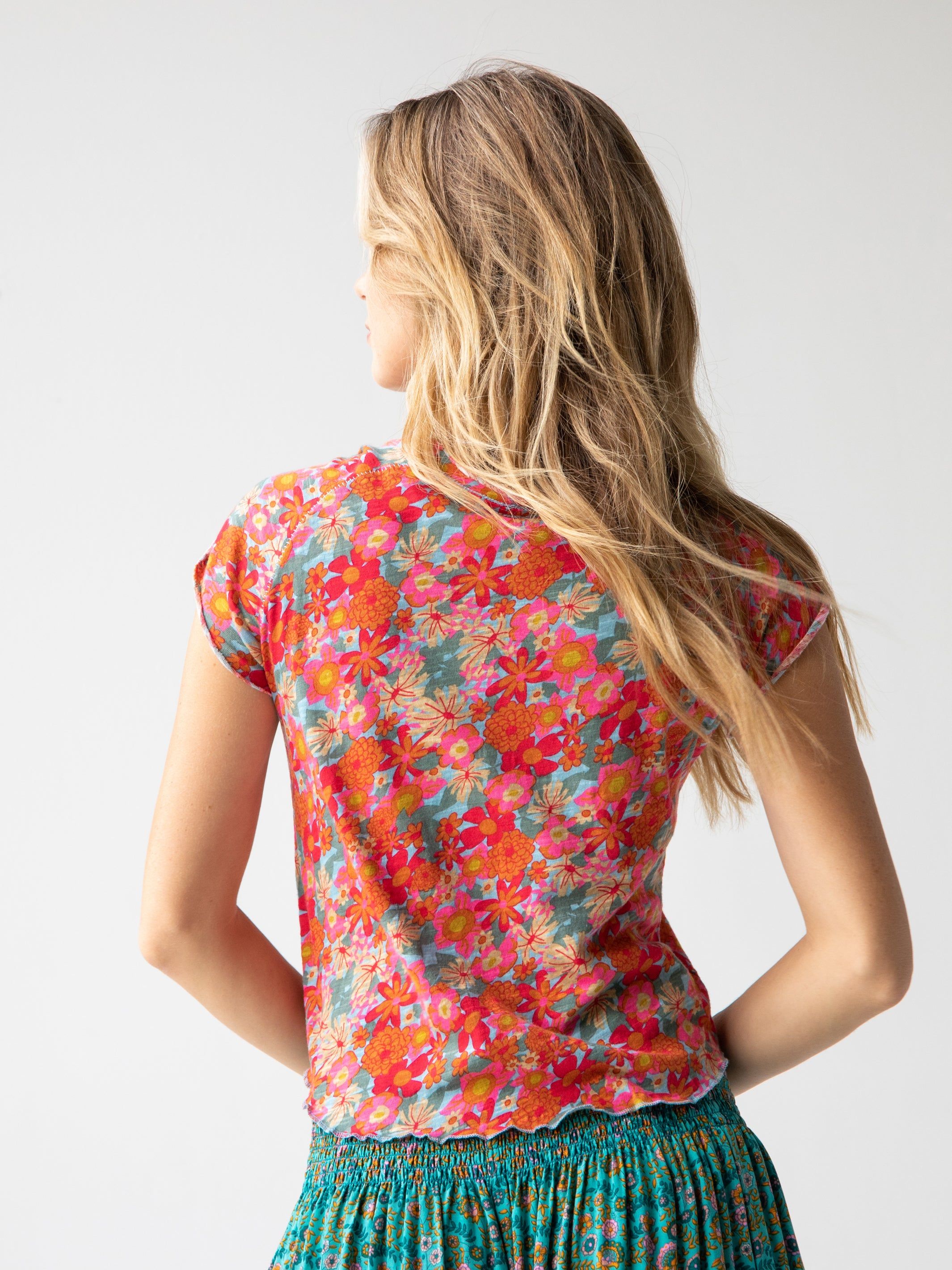 Lily Printed Knit Tee Shirt - Pink Red Floral sold by NATURAL LIFE product image thumbnail 2