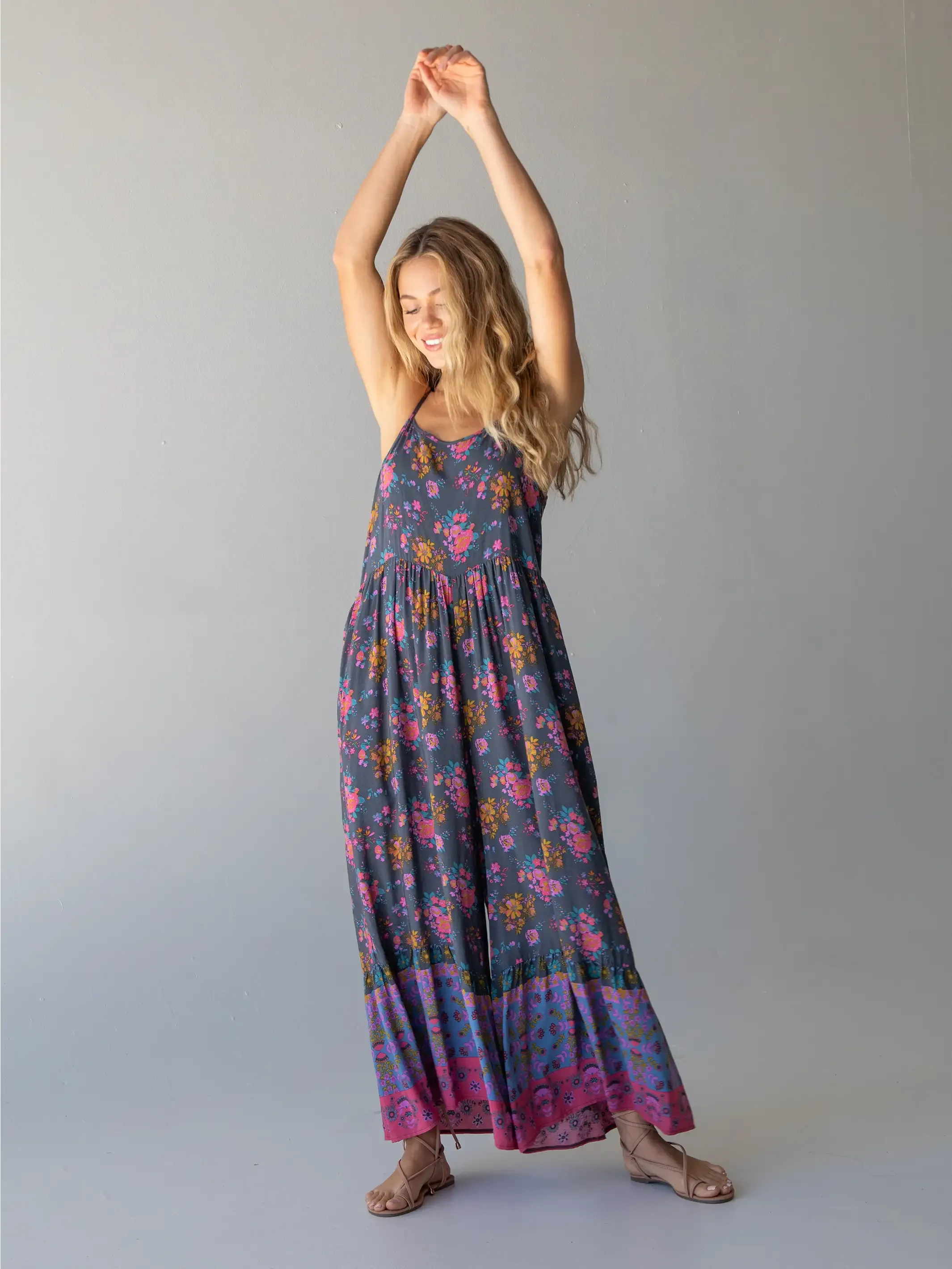 Zoe Wide-Leg Jumpsuit - Charcoal Blue Border sold by NATURAL LIFE product image thumbnail 3