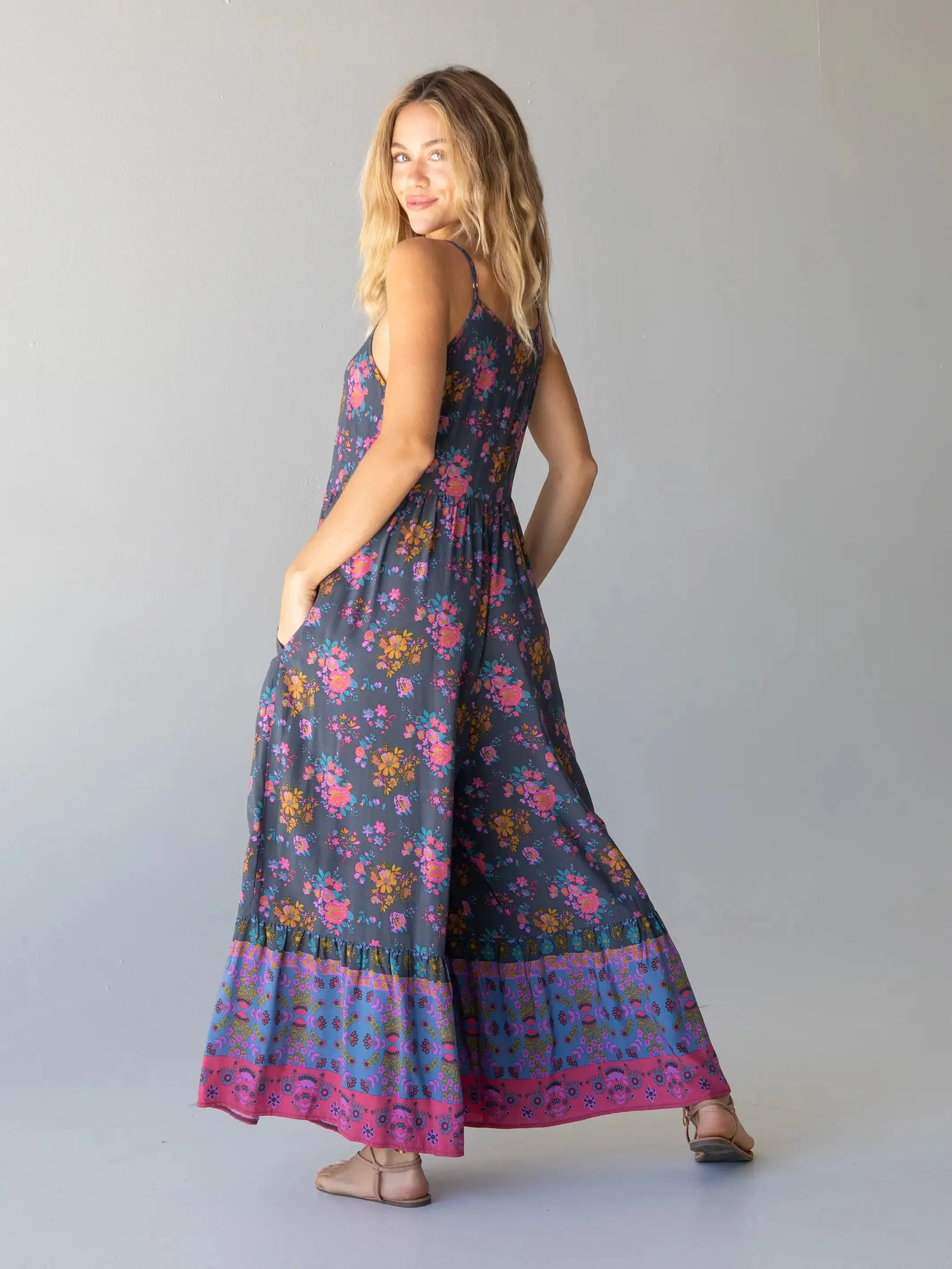 Zoe Wide-Leg Jumpsuit - Charcoal Blue Border sold by NATURAL LIFE product image thumbnail 4