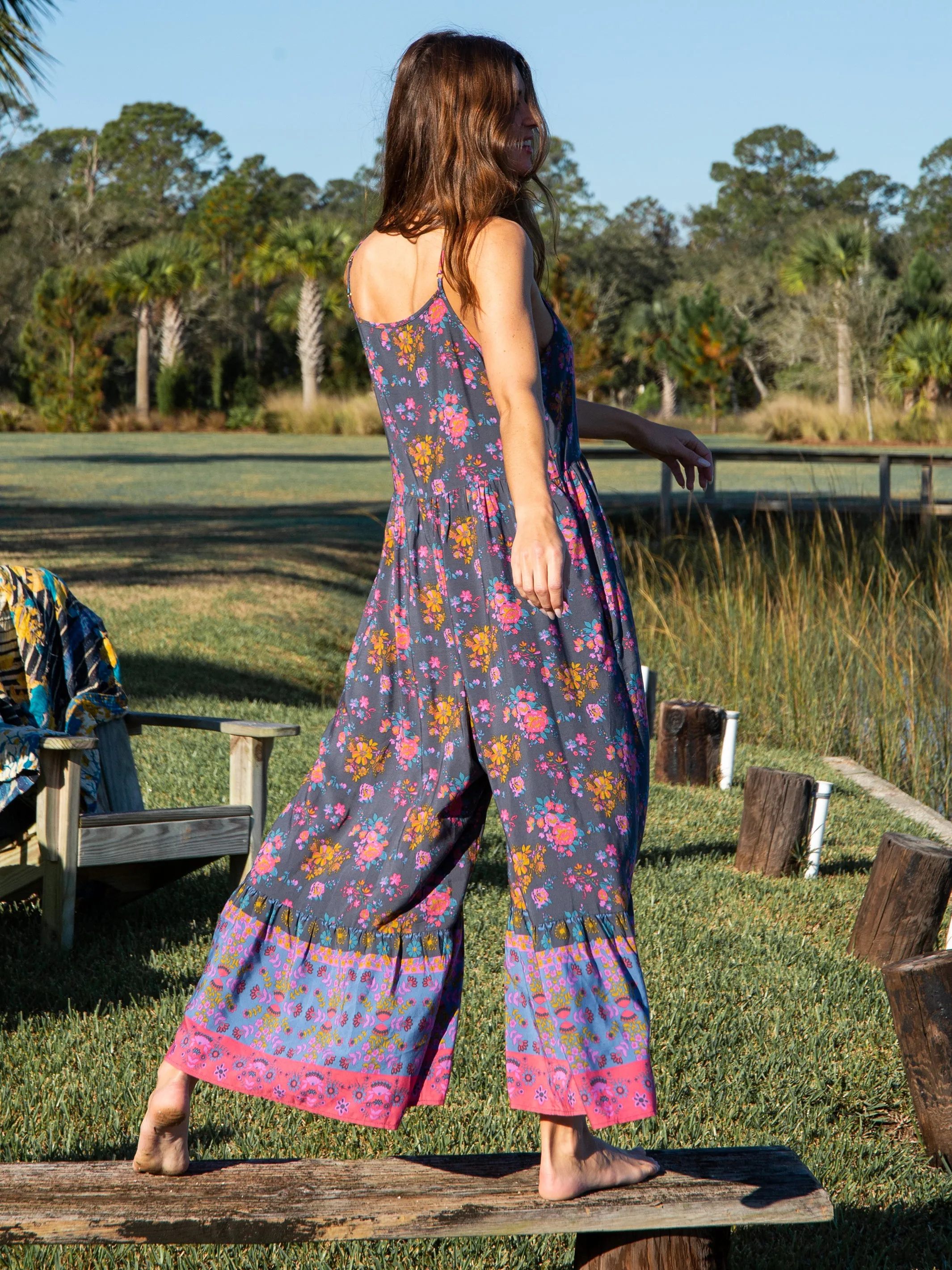 Zoe Wide-Leg Jumpsuit - Charcoal Blue Border sold by NATURAL LIFE product image thumbnail 2