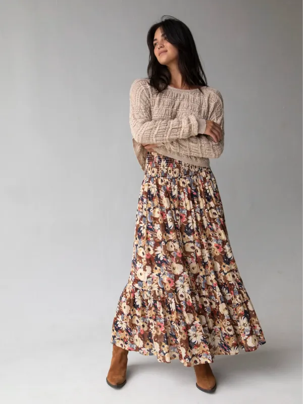 Flora Convertible Maxi Skirt - Brown Navy Floral Cotton sold by NATURAL LIFE