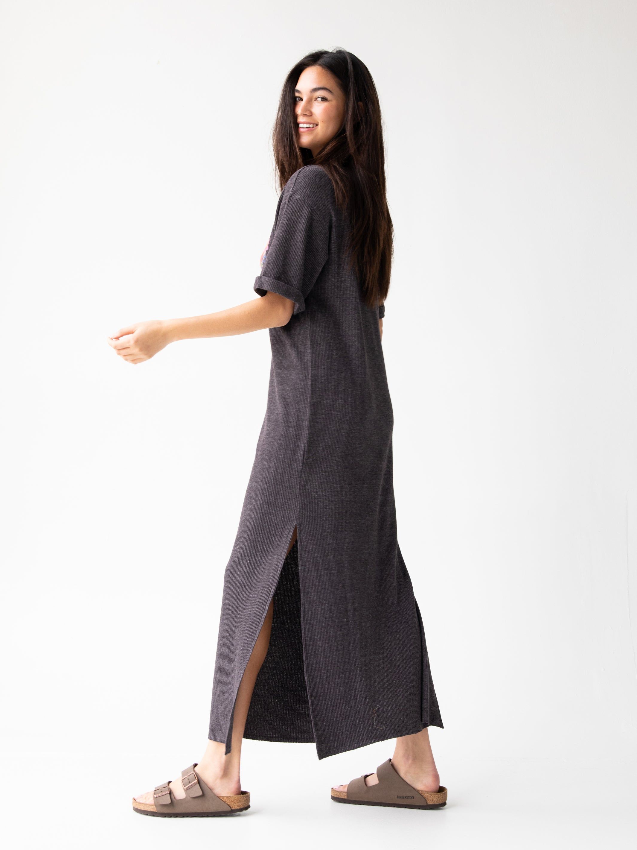 Graphic Tee Maxi Dress - Charcoal Floral Bouquet sold by NATURAL LIFE product image thumbnail 2