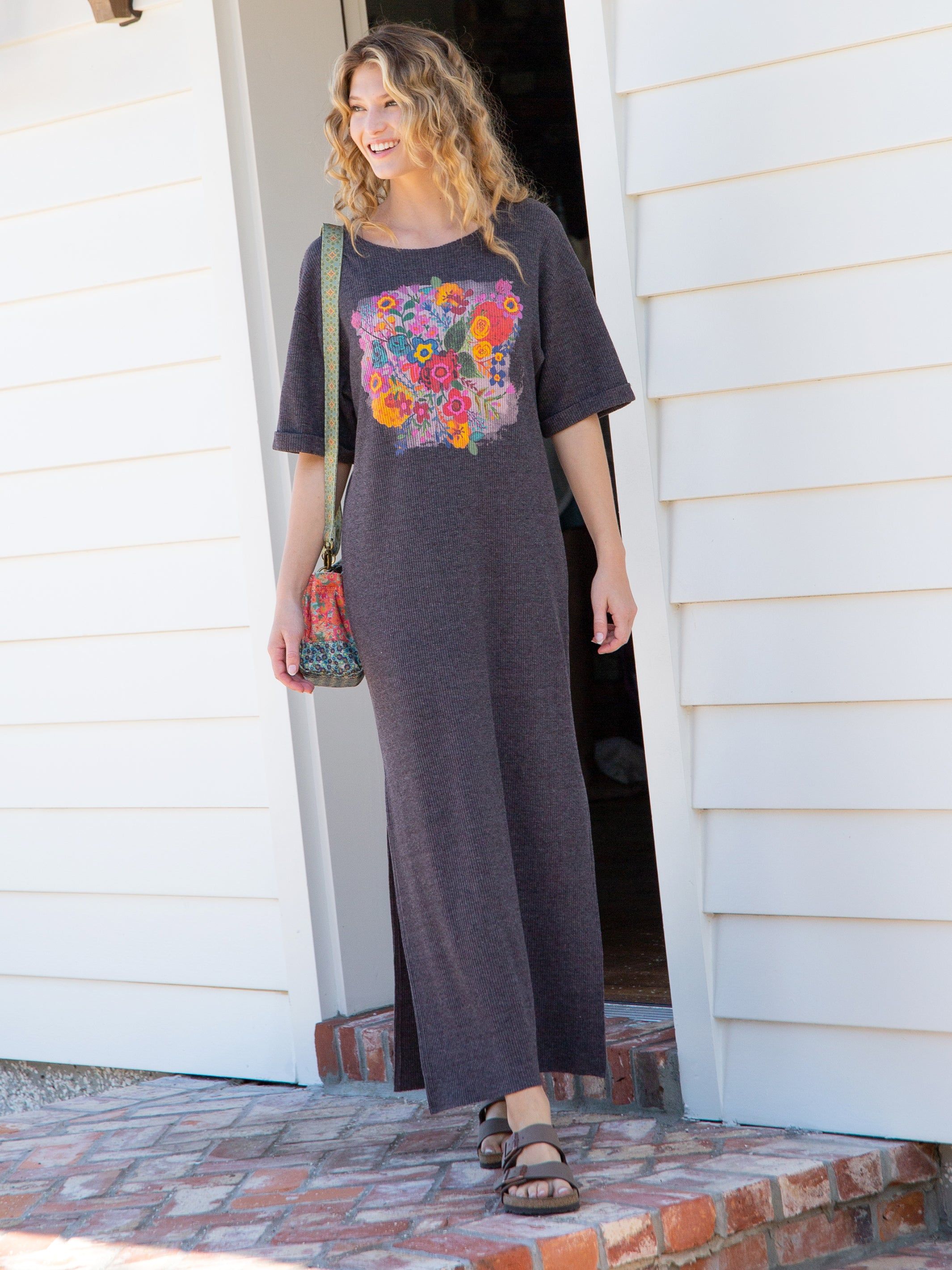 Graphic Tee Maxi Dress - Charcoal Floral Bouquet sold by NATURAL LIFE