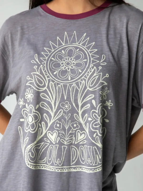 Ringer Oversized Tee Shirt - Slow Down sold by NATURAL LIFE
