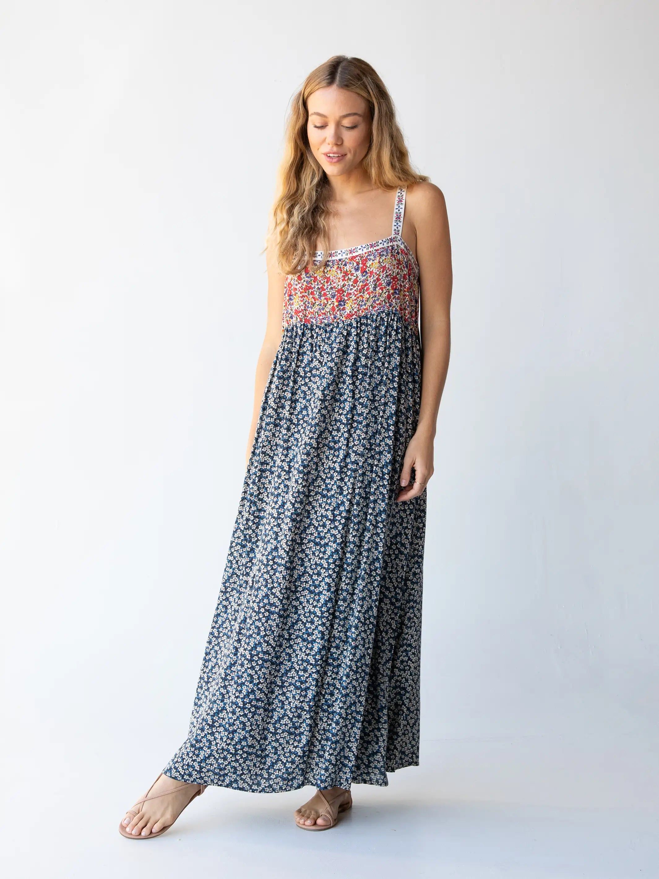 Patti Side Slit Maxi Dress - Red Blue Calico sold by NATURAL LIFE product image thumbnail 4