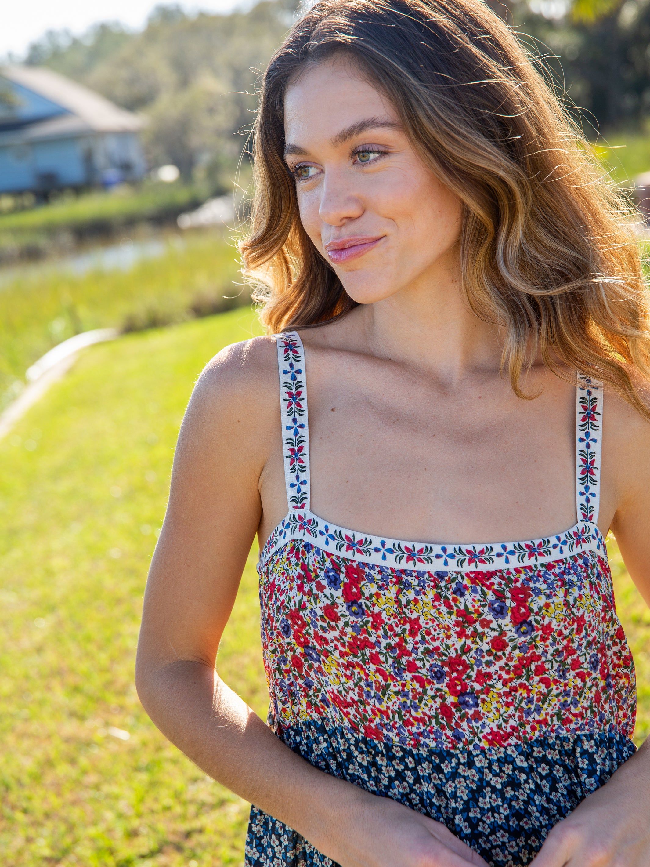 Patti Side Slit Maxi Dress - Red Blue Calico sold by NATURAL LIFE product image thumbnail 2