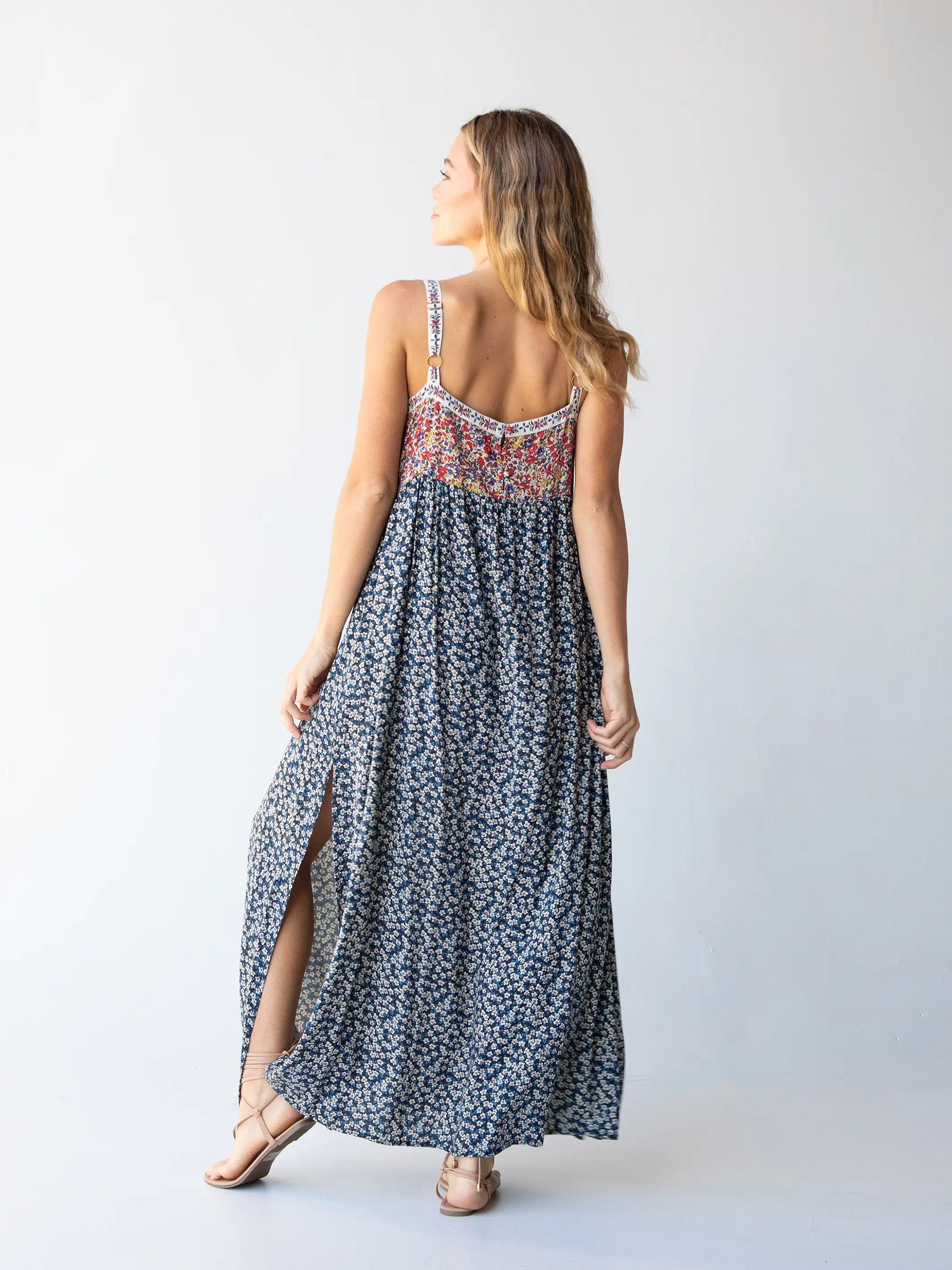 Patti Side Slit Maxi Dress - Red Blue Calico sold by NATURAL LIFE product image thumbnail 5