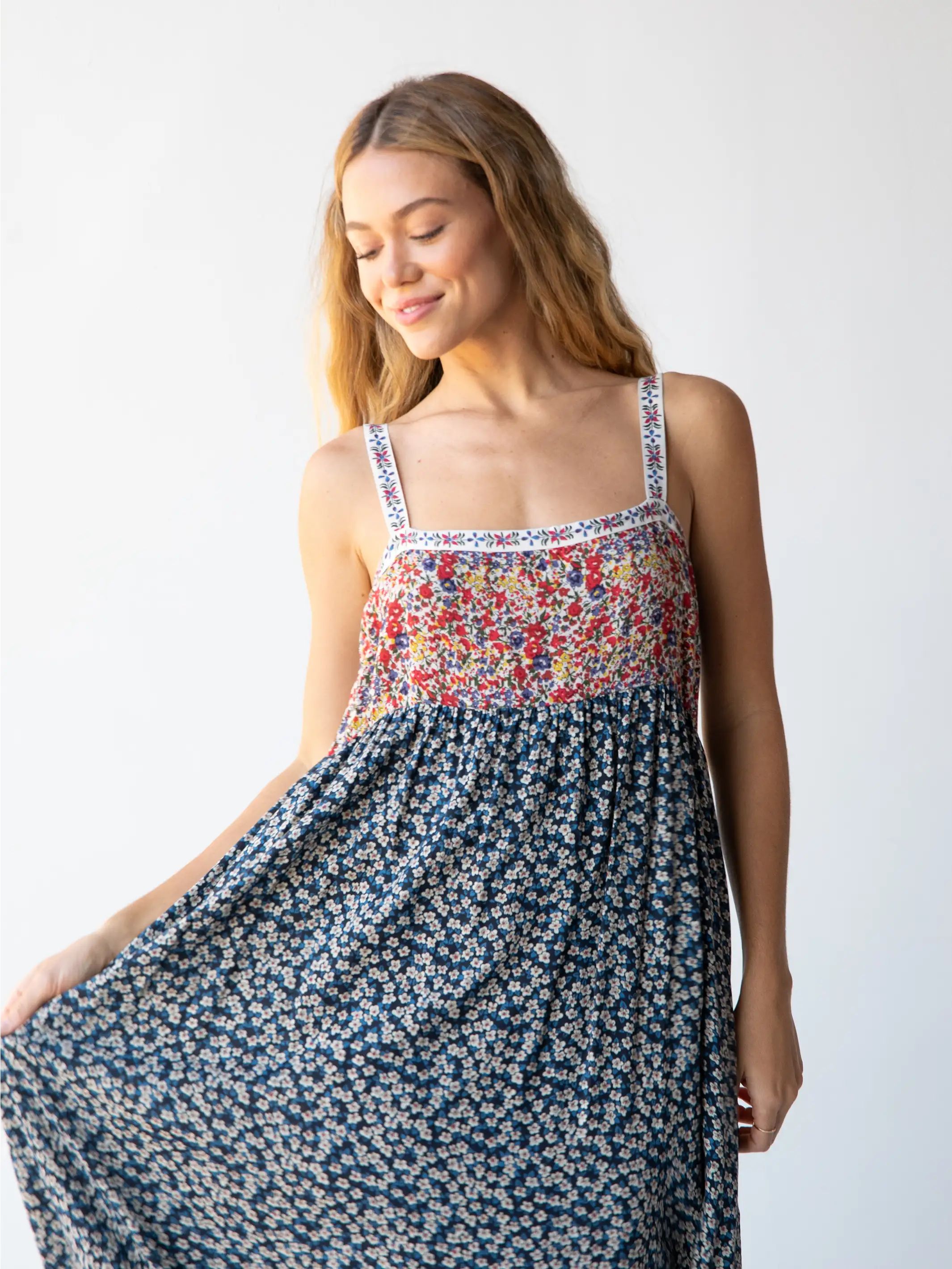 Patti Side Slit Maxi Dress - Red Blue Calico sold by NATURAL LIFE product image thumbnail 3