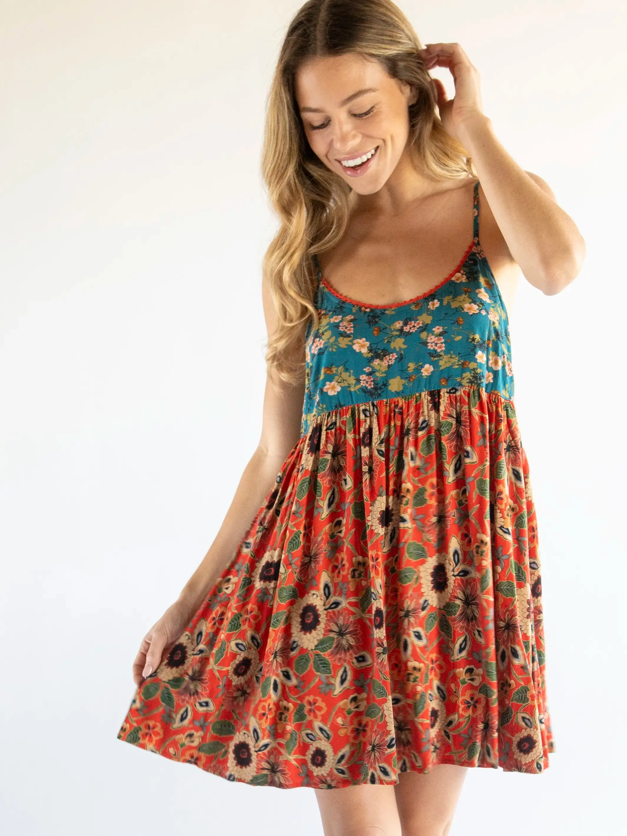 Gigi Dress - Teal Orange Mix Floral sold by NATURAL LIFE product image thumbnail 3