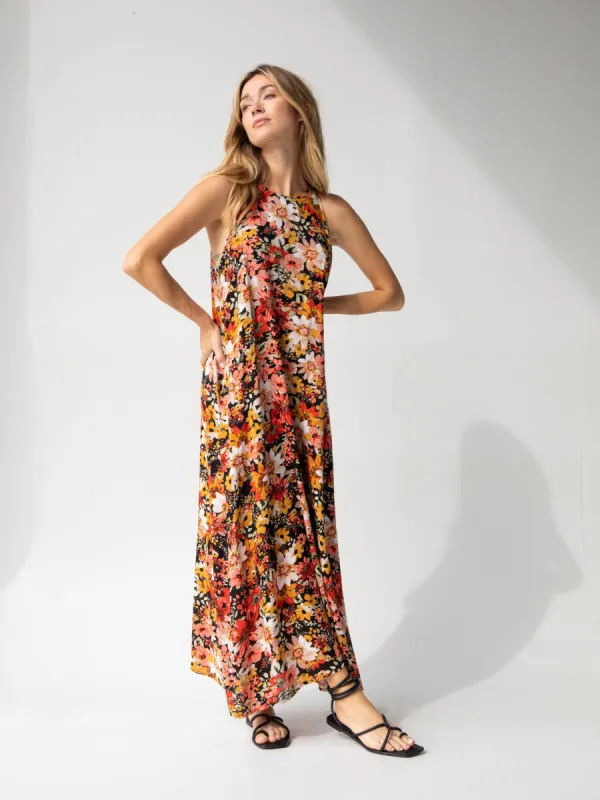 Katie Sleeveless Maxi Dress - Pink Mustard Floral sold by NATURAL LIFE
