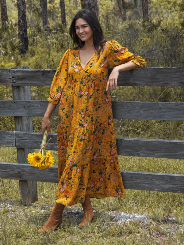 Nova Maxi Dress - Mustard Pink Poppy sold by NATURAL LIFE