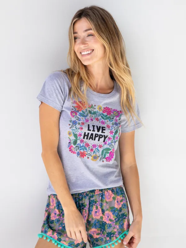 Perfect Fit Tee Shirt - Live Happy Wreath sold by NATURAL LIFE