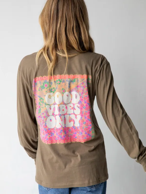 Long Sleeve Comfy Tee Shirt - Good Vibes Only sold by NATURAL LIFE