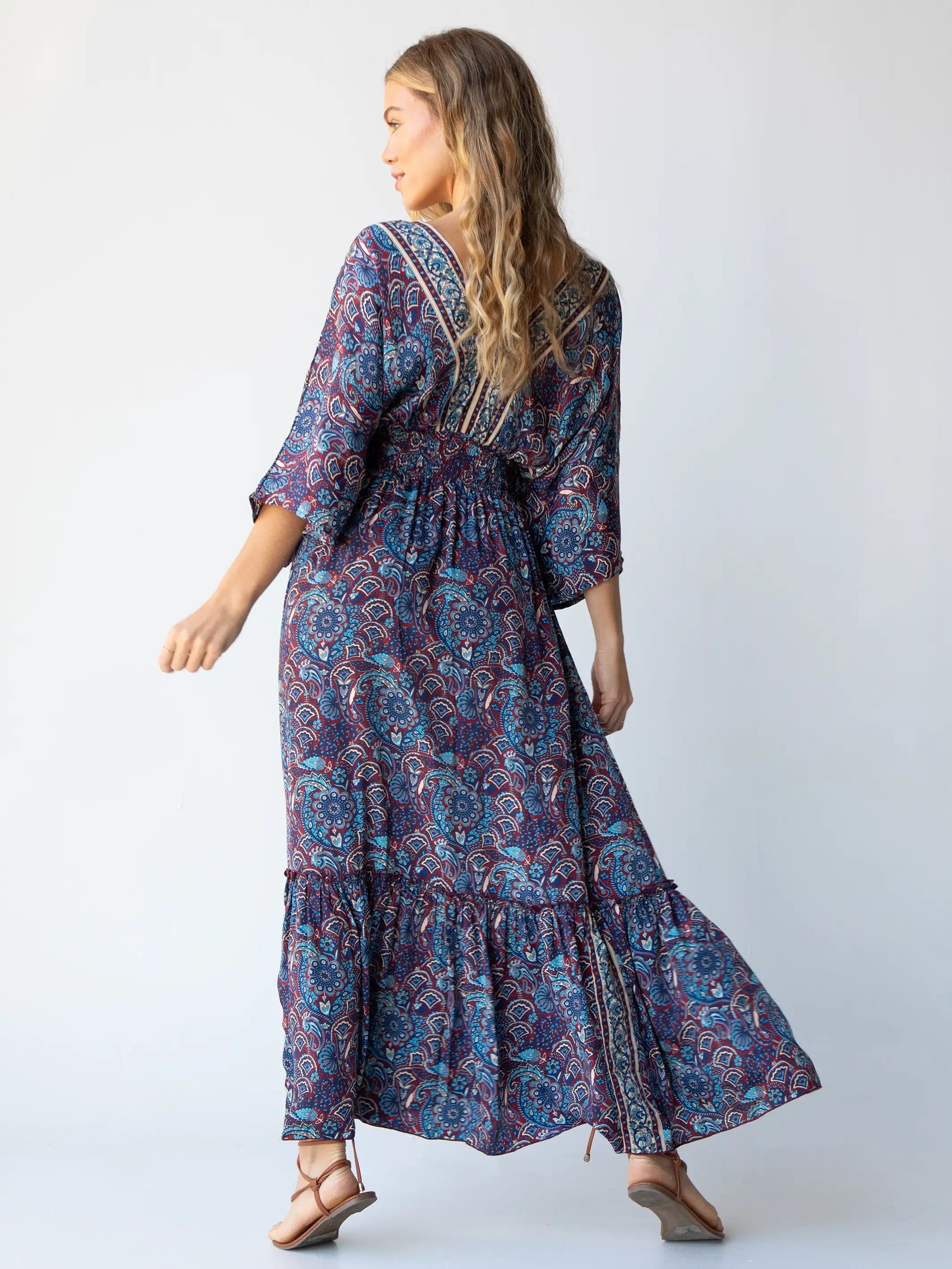 Celia Maxi Dress - Cranberry Navy Paisley sold by NATURAL LIFE product image thumbnail 4
