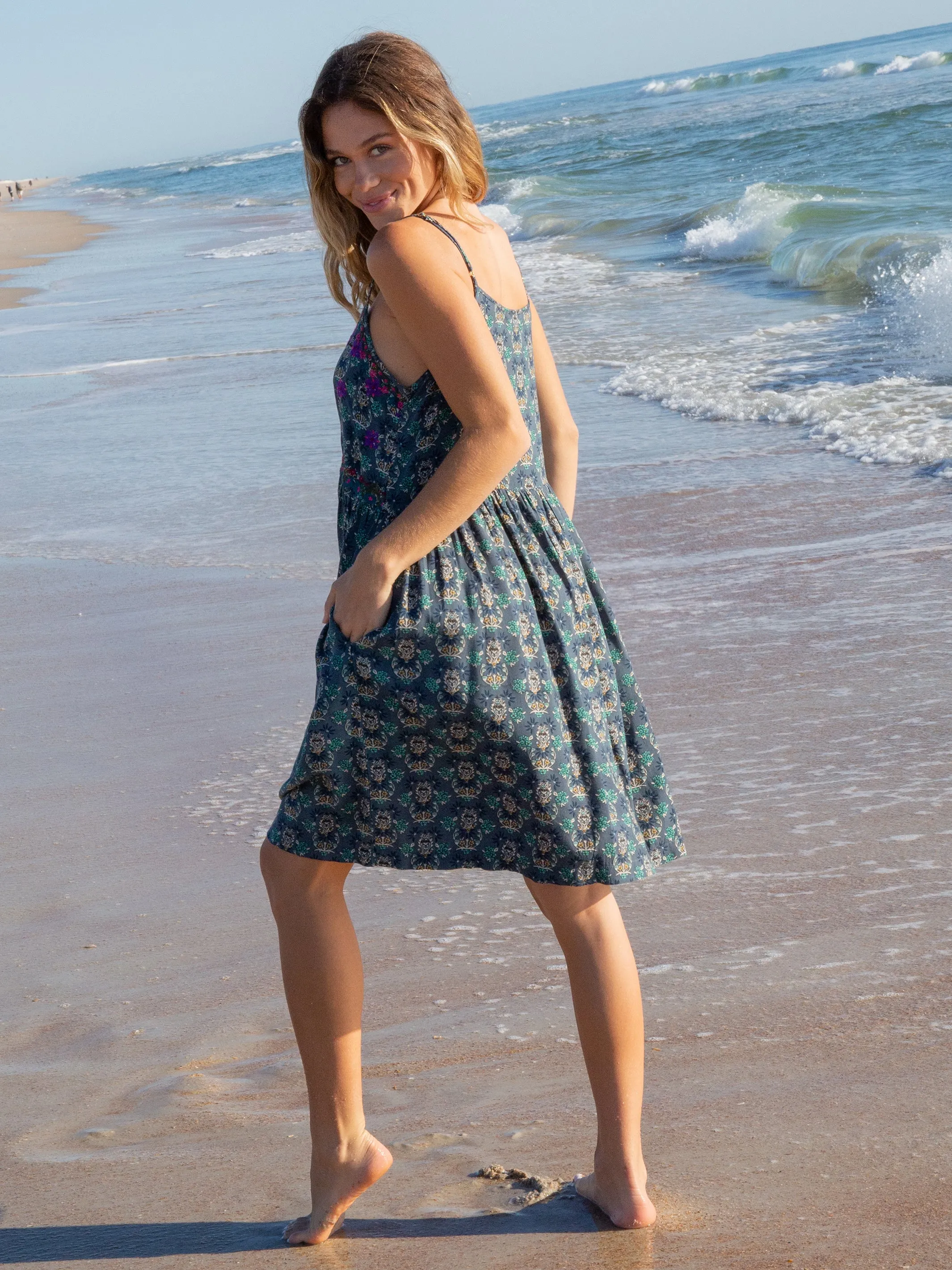 Embroidered Sara Dress - Dark Teal Medallion sold by NATURAL LIFE product image thumbnail 4