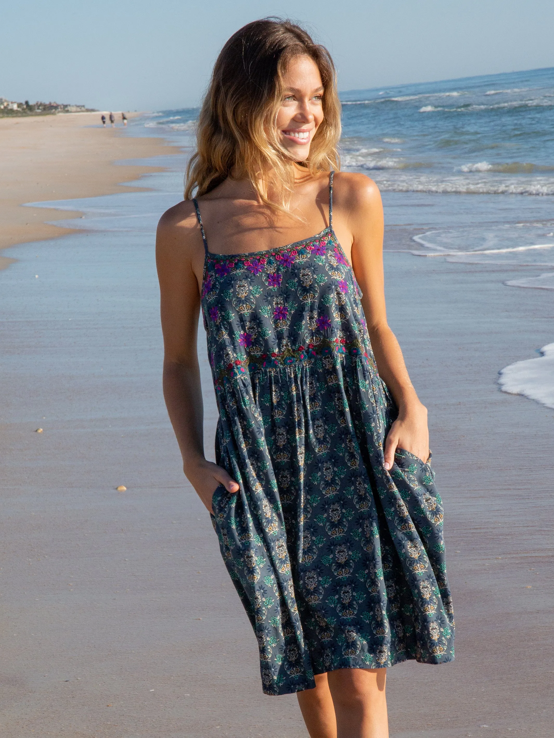 Embroidered Sara Dress - Dark Teal Medallion sold by NATURAL LIFE product image thumbnail 3