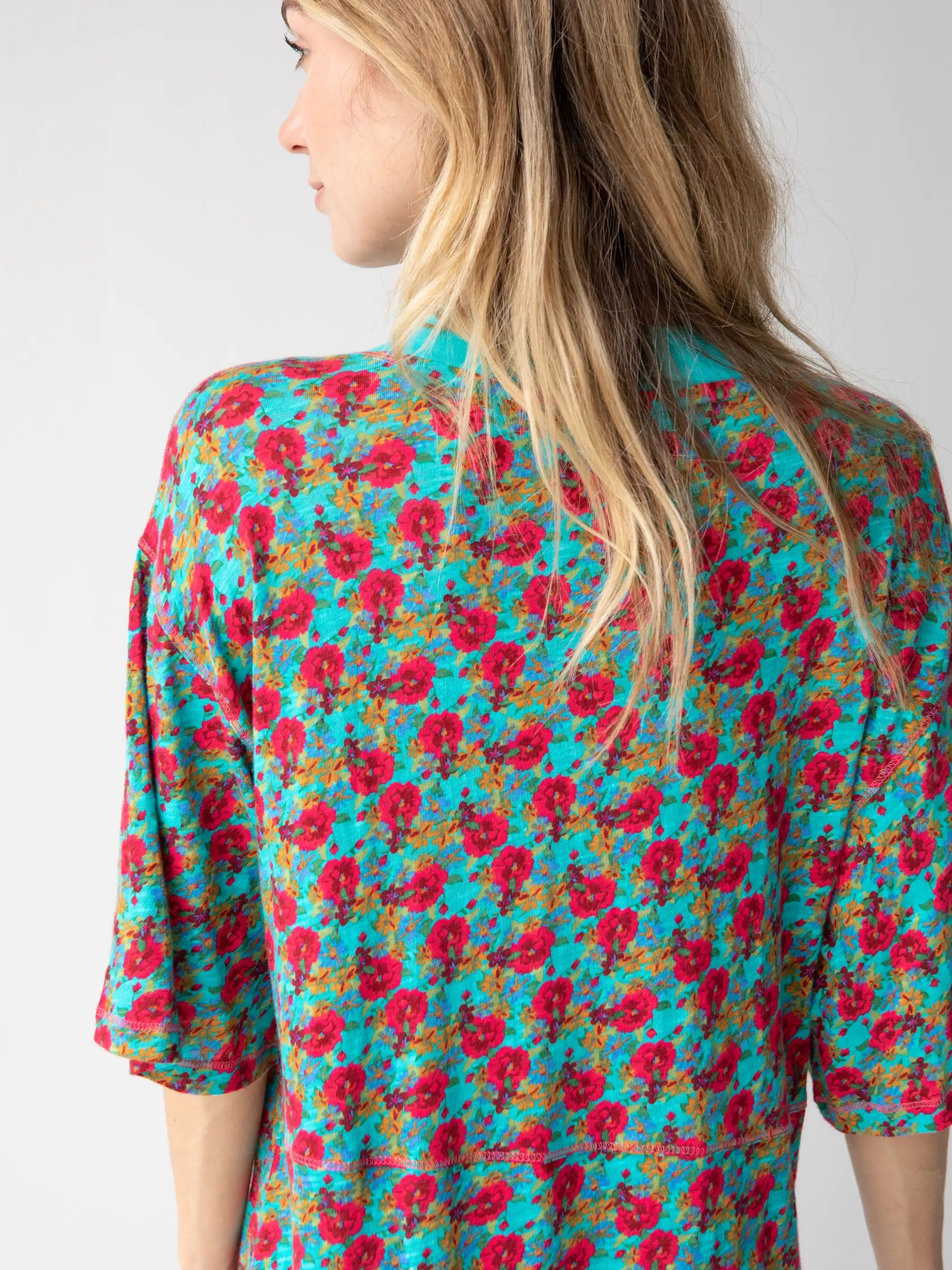 Charlie V-Neck Dress - Red Blue Floral sold by NATURAL LIFE product image thumbnail 3