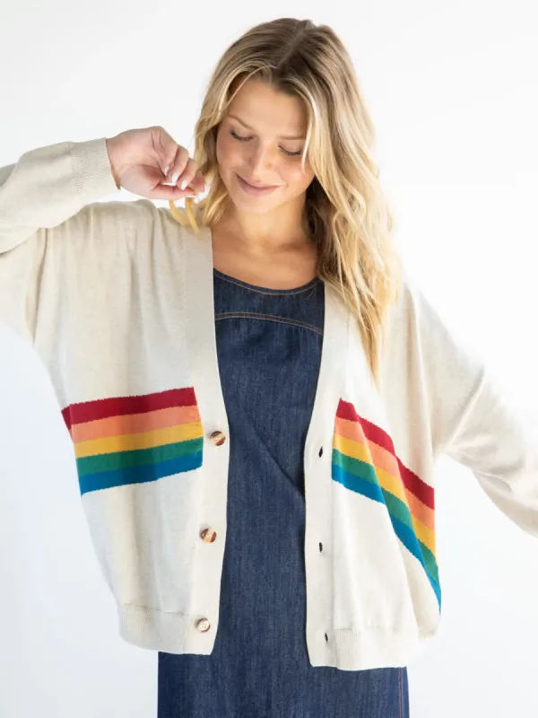 Live Happy Cardigan Sweater - Cream Rainbow sold by NATURAL LIFE