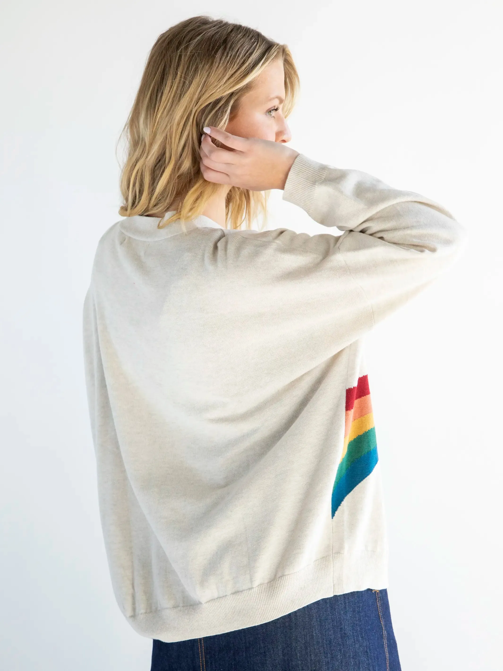 Live Happy Cotton Cardigan Sweater - Cream Rainbow sold by NATURAL LIFE product image thumbnail 2