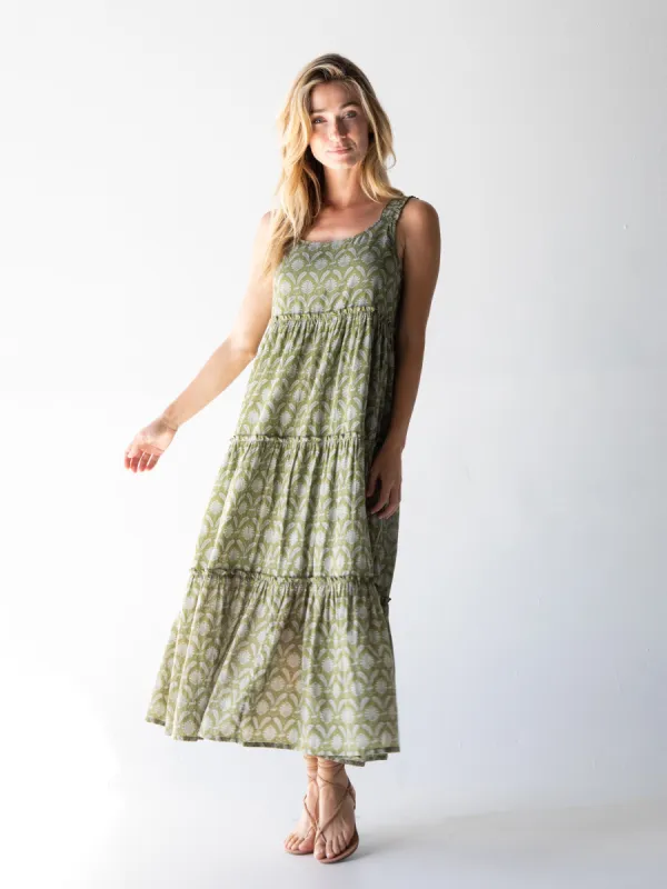 Adele Cotton Midi Dress - Green Floral Palms sold by NATURAL LIFE