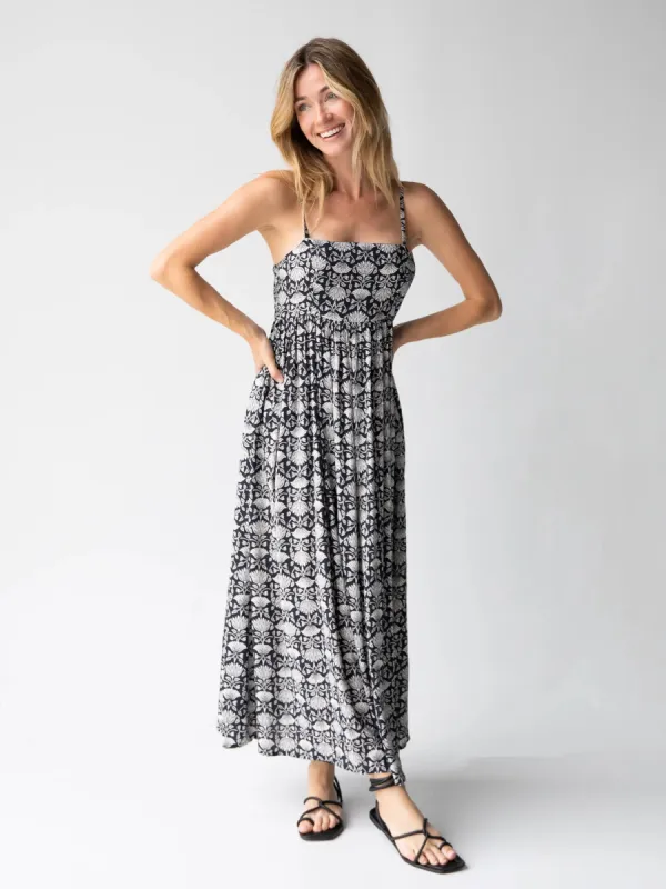 Bailey Maxi Dress - Black Floral Vines made by NATURAL LIFE