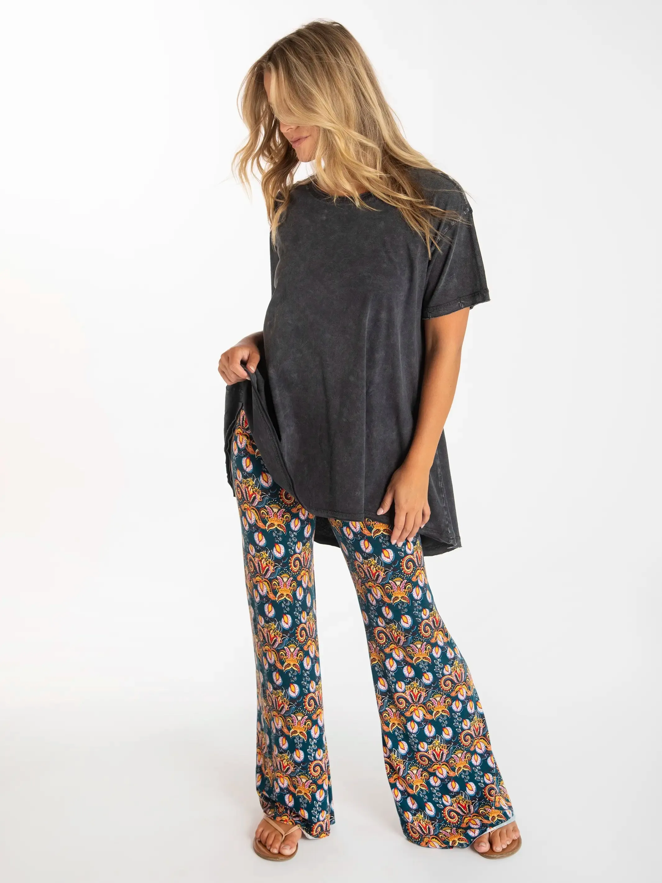 Cali Knit Flare Pant - Teal Orange Paisley sold by NATURAL LIFE