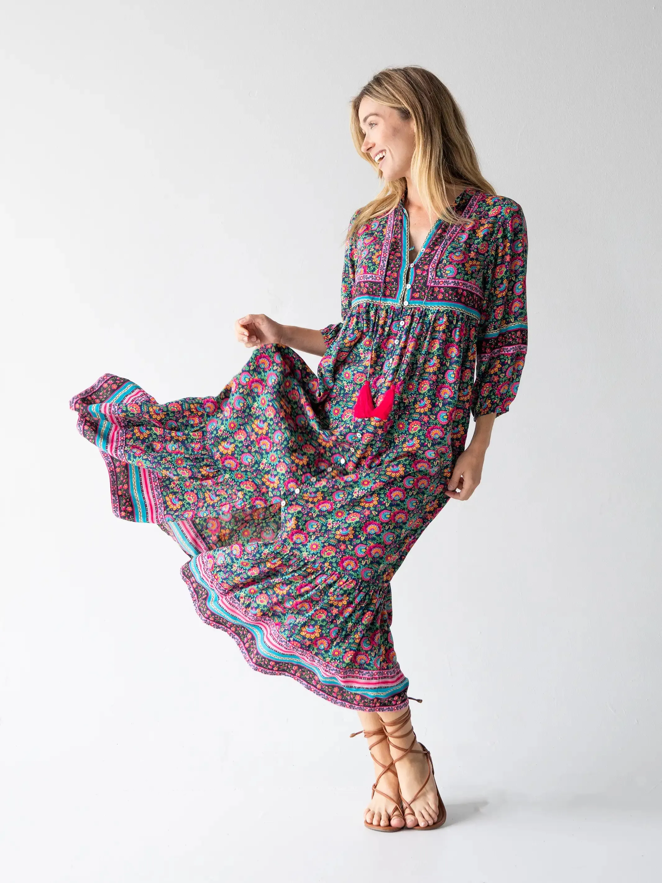 Phoebe Maxi Dress - Black Pink Turquoise sold by NATURAL LIFE product image thumbnail 3