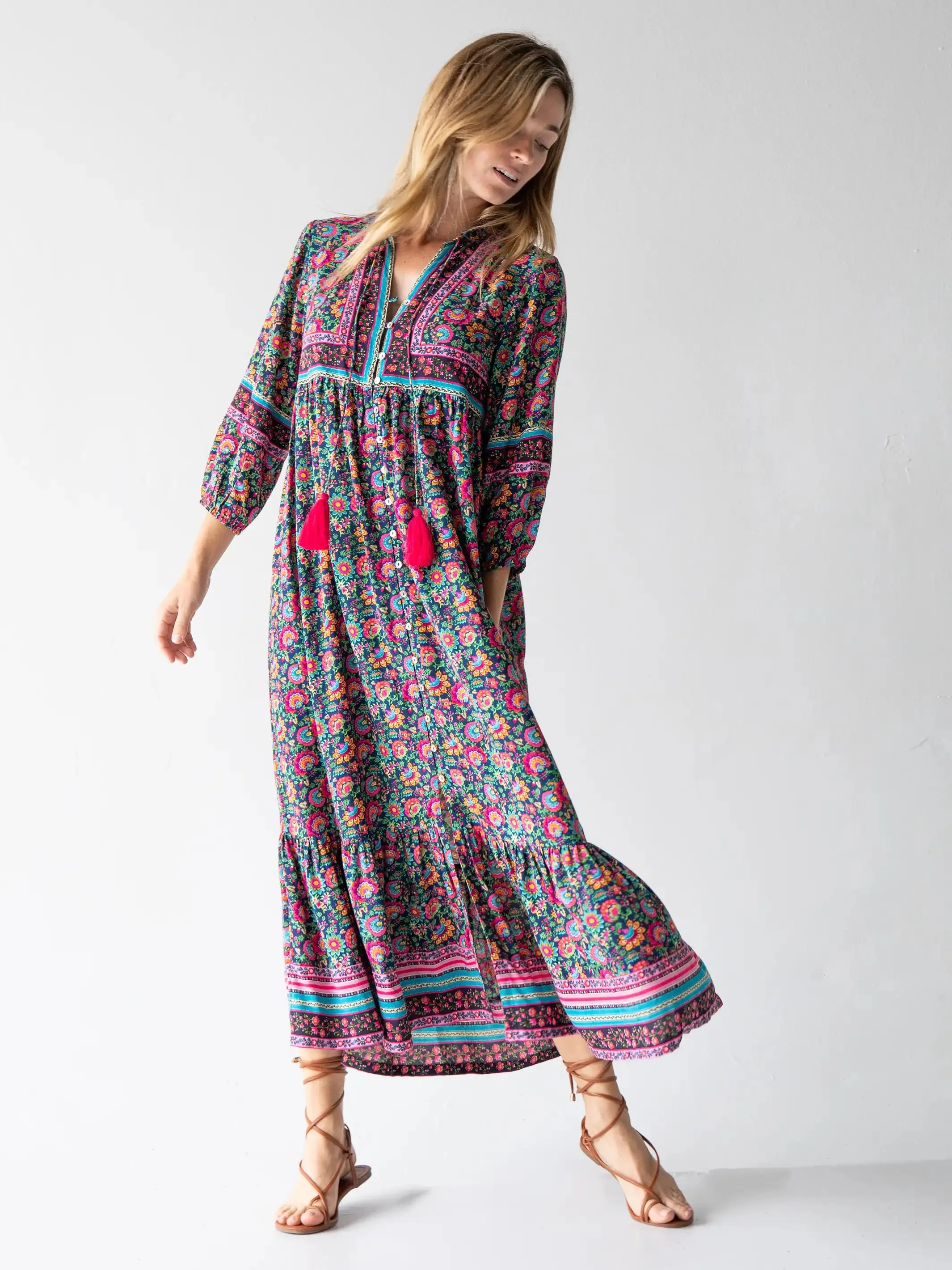 Phoebe Maxi Dress - Black Pink Turquoise sold by NATURAL LIFE
