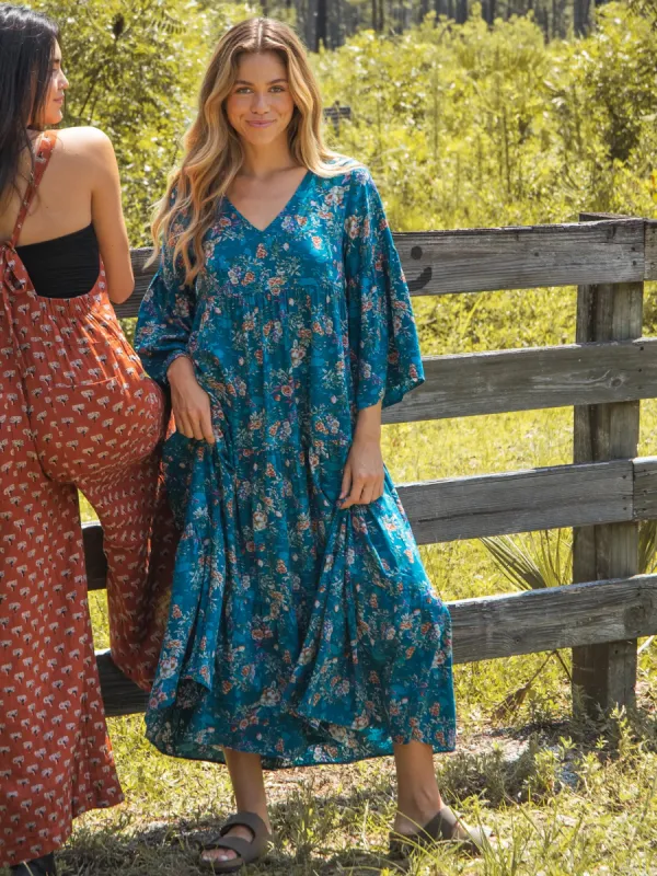 Charlotte Midi Dress - Dark Turquoise Cream sold by NATURAL LIFE