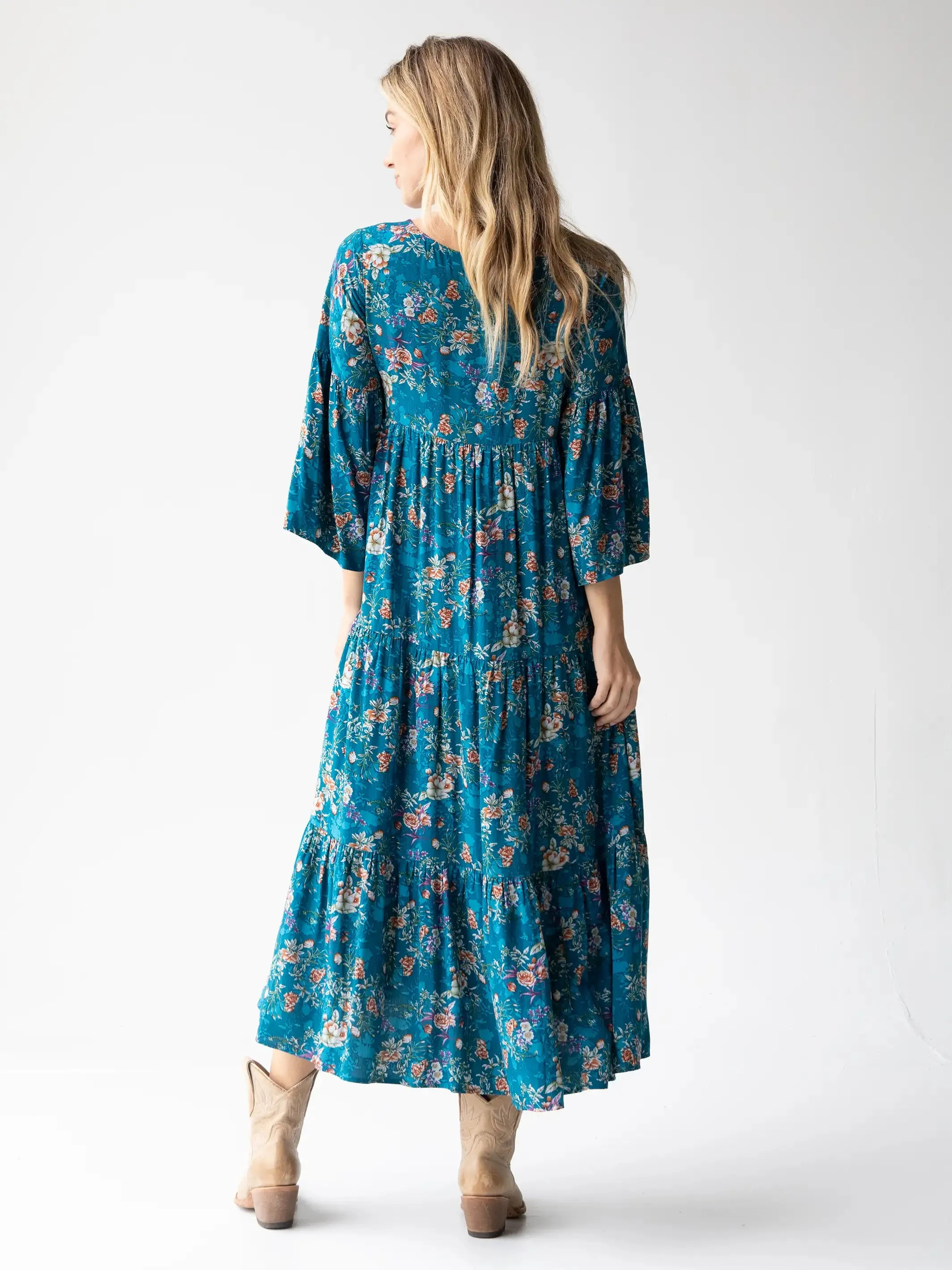 Charlotte Midi Dress - Dark Turquoise Cream sold by NATURAL LIFE product image thumbnail 4