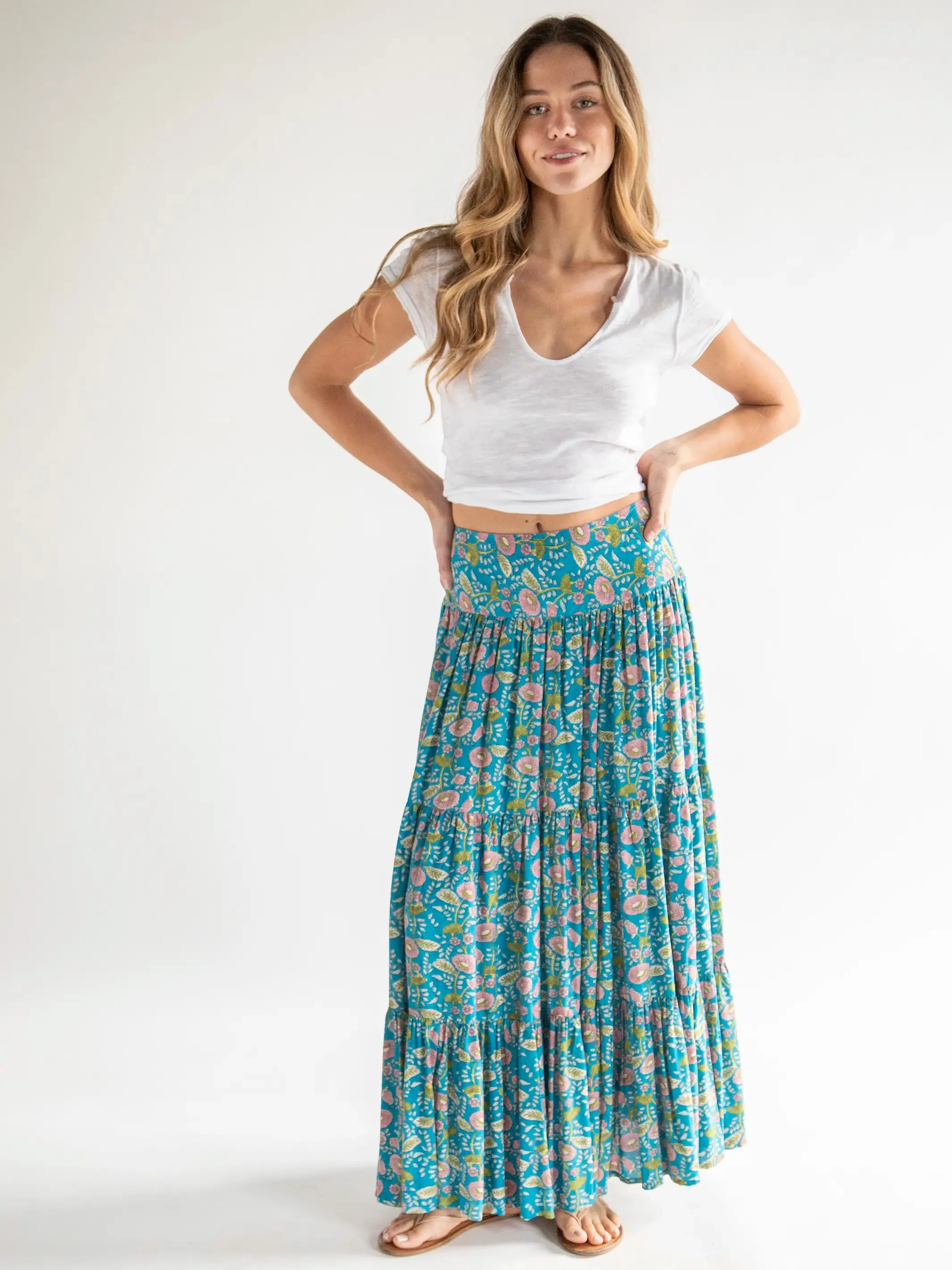 Hanna Convertible Maxi Skirt - Blue Pink Floral Vines sold by NATURAL LIFE