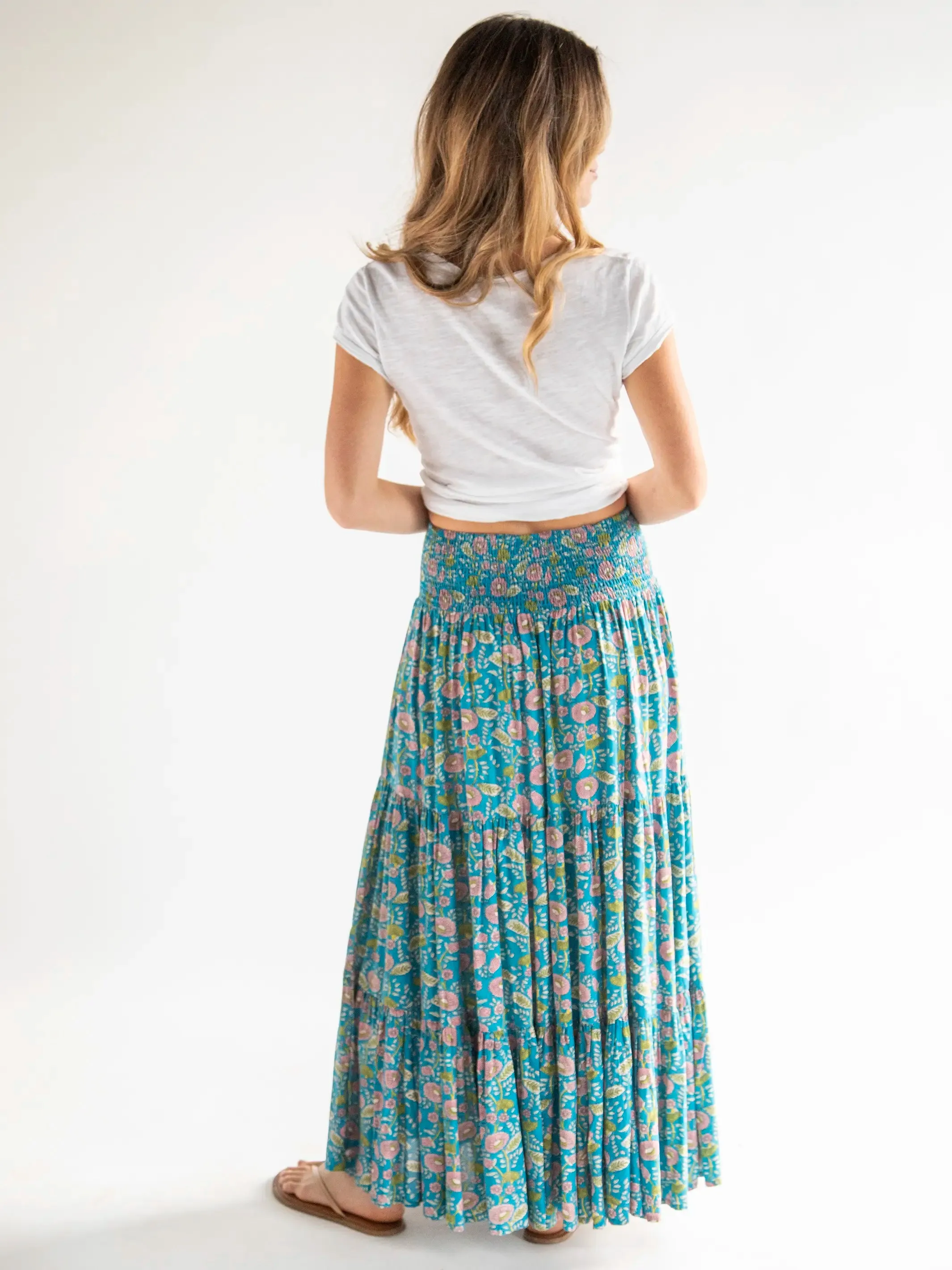 Hanna Convertible Maxi Skirt - Blue Pink Floral Vines sold by NATURAL LIFE product image thumbnail 5